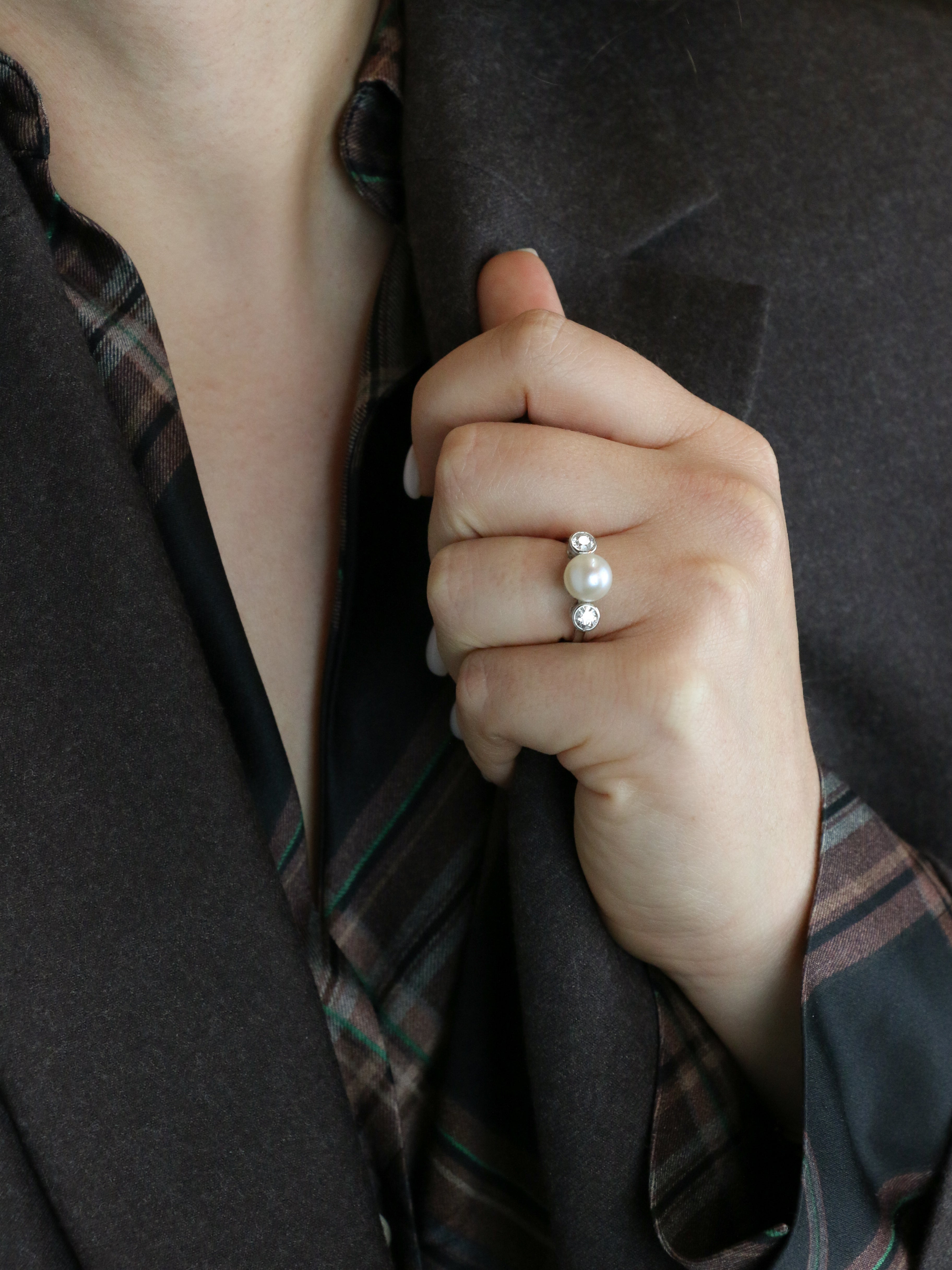 Platinum, Pearl and Diamond Trilogy Ring - Old Ring