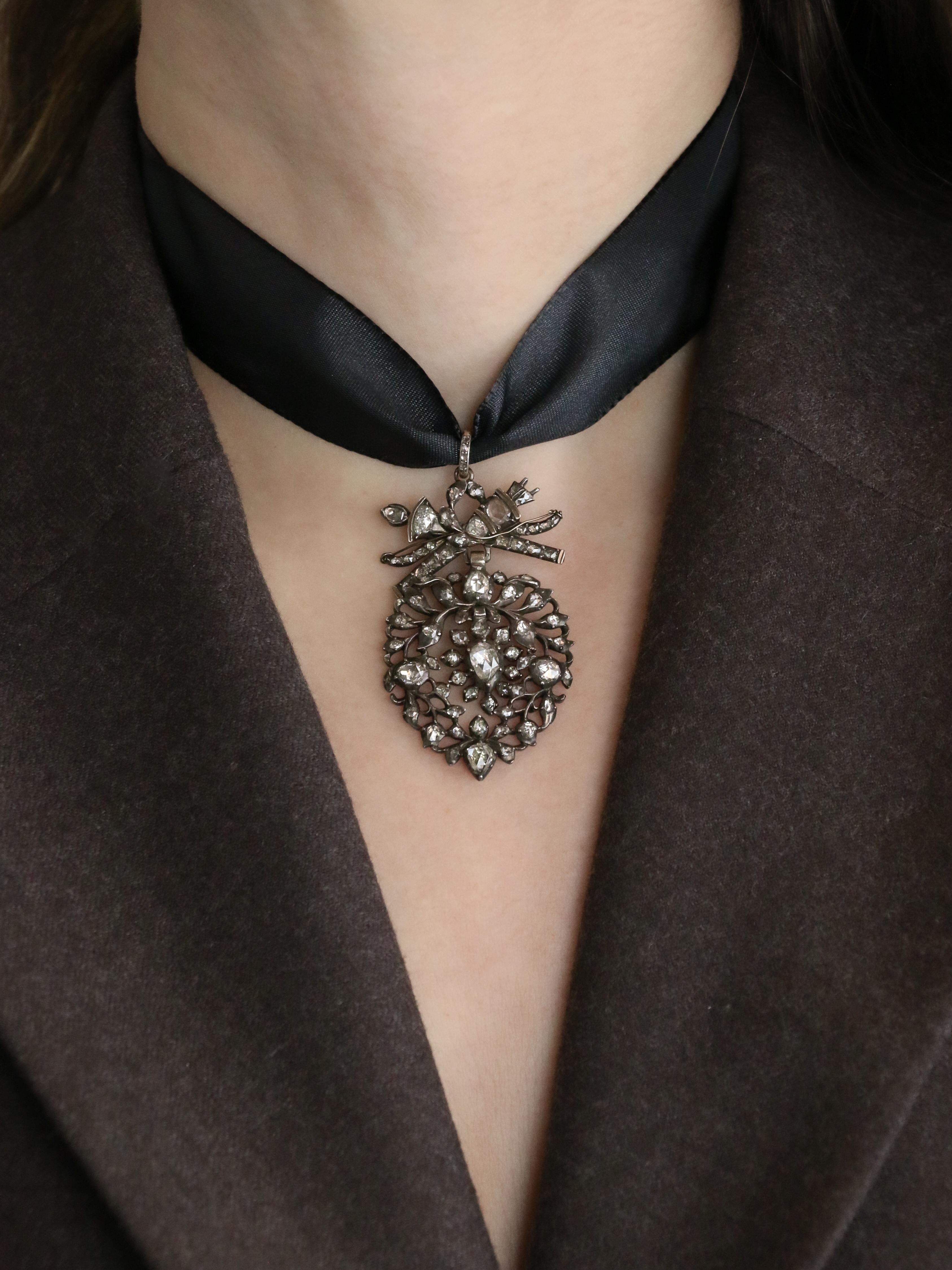 Pendentif ancien cœur flamand diamants taille rose