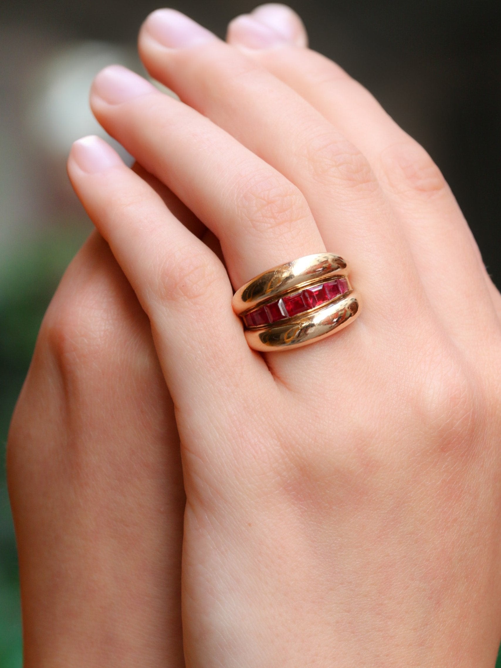 Bague jonc vintage or jaune rubis