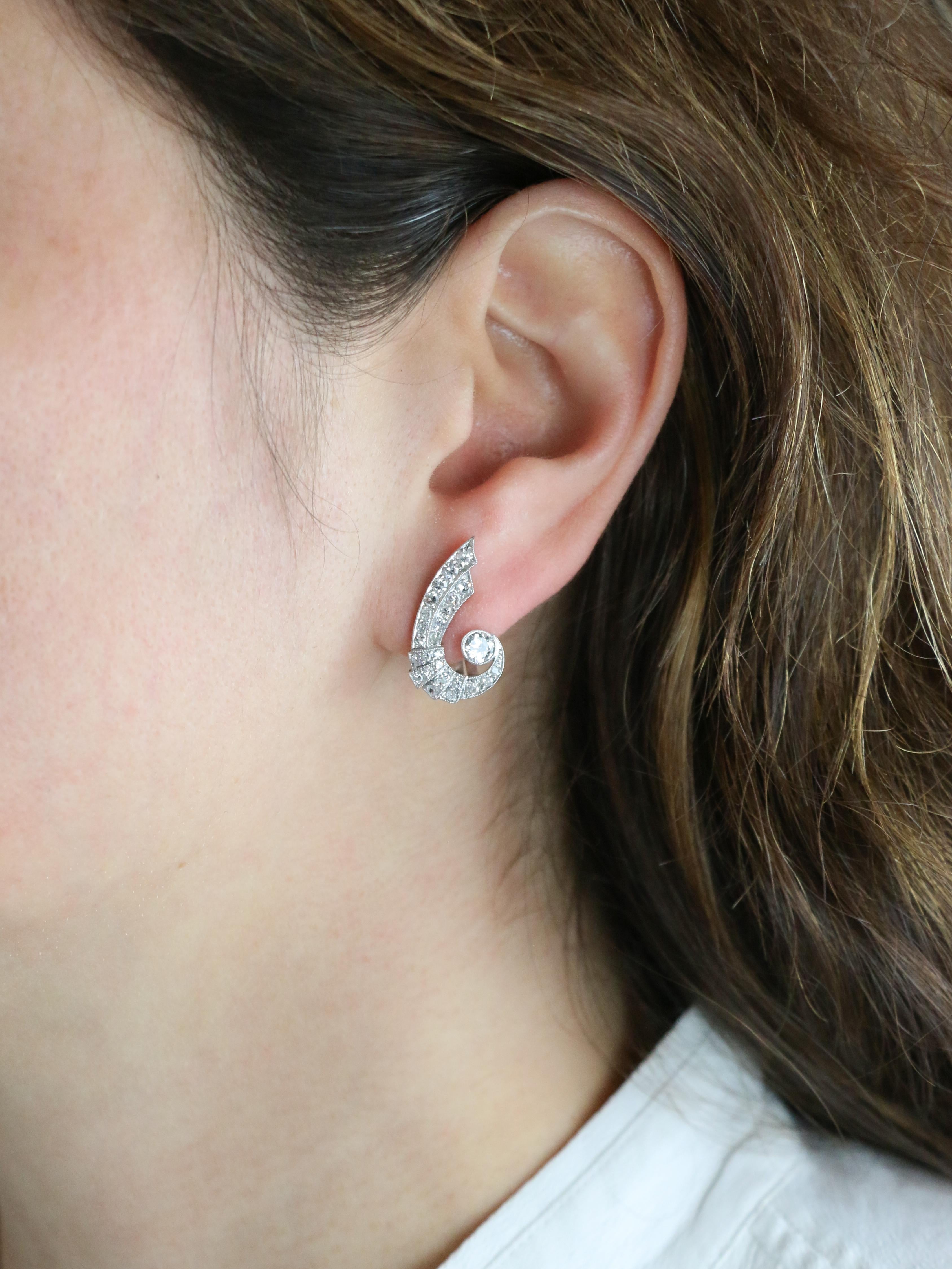 Boucles d'oreilles Ailes diamants Art-Déco