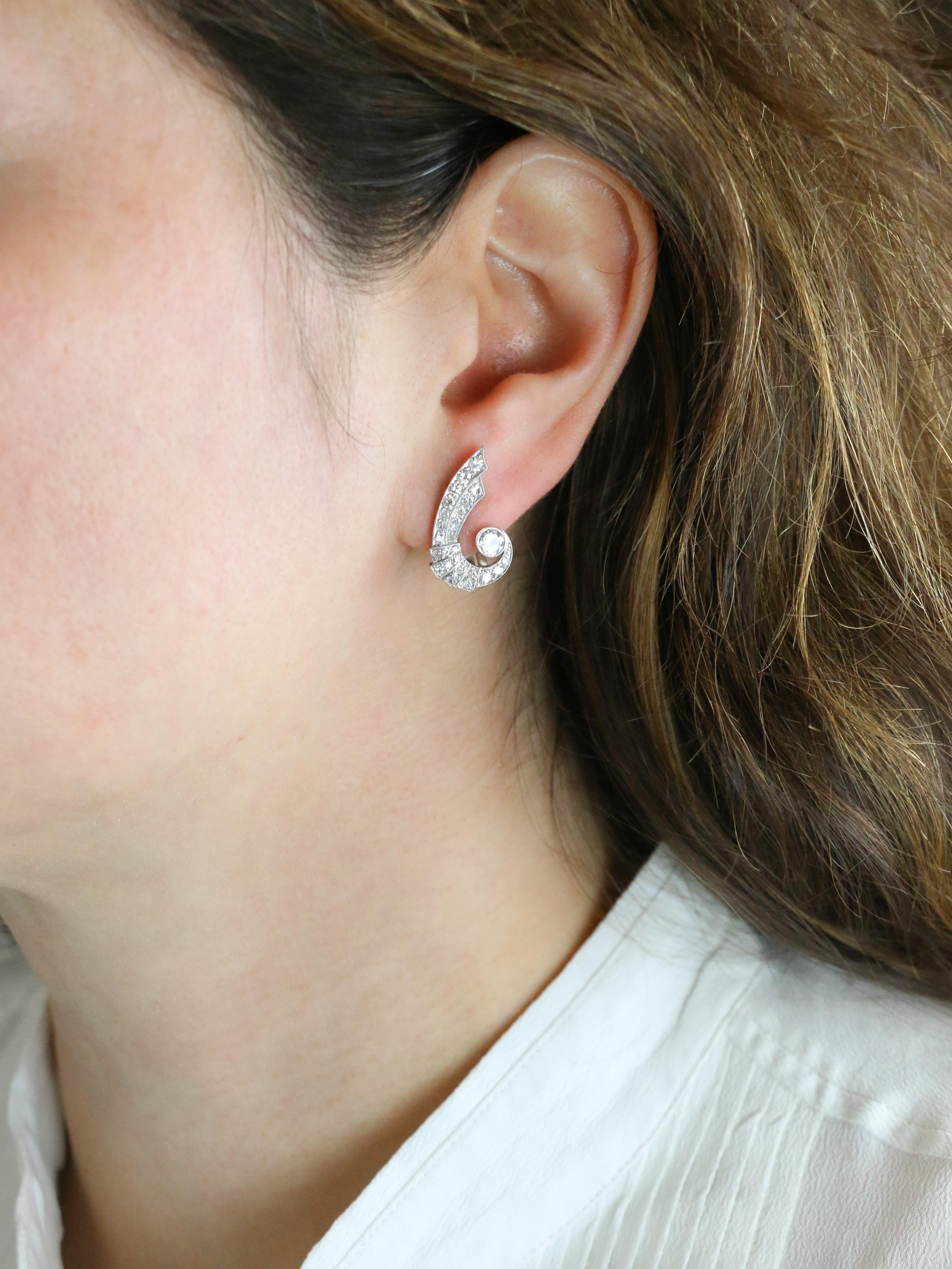 Boucles d'oreilles Ailes diamants Art-Déco