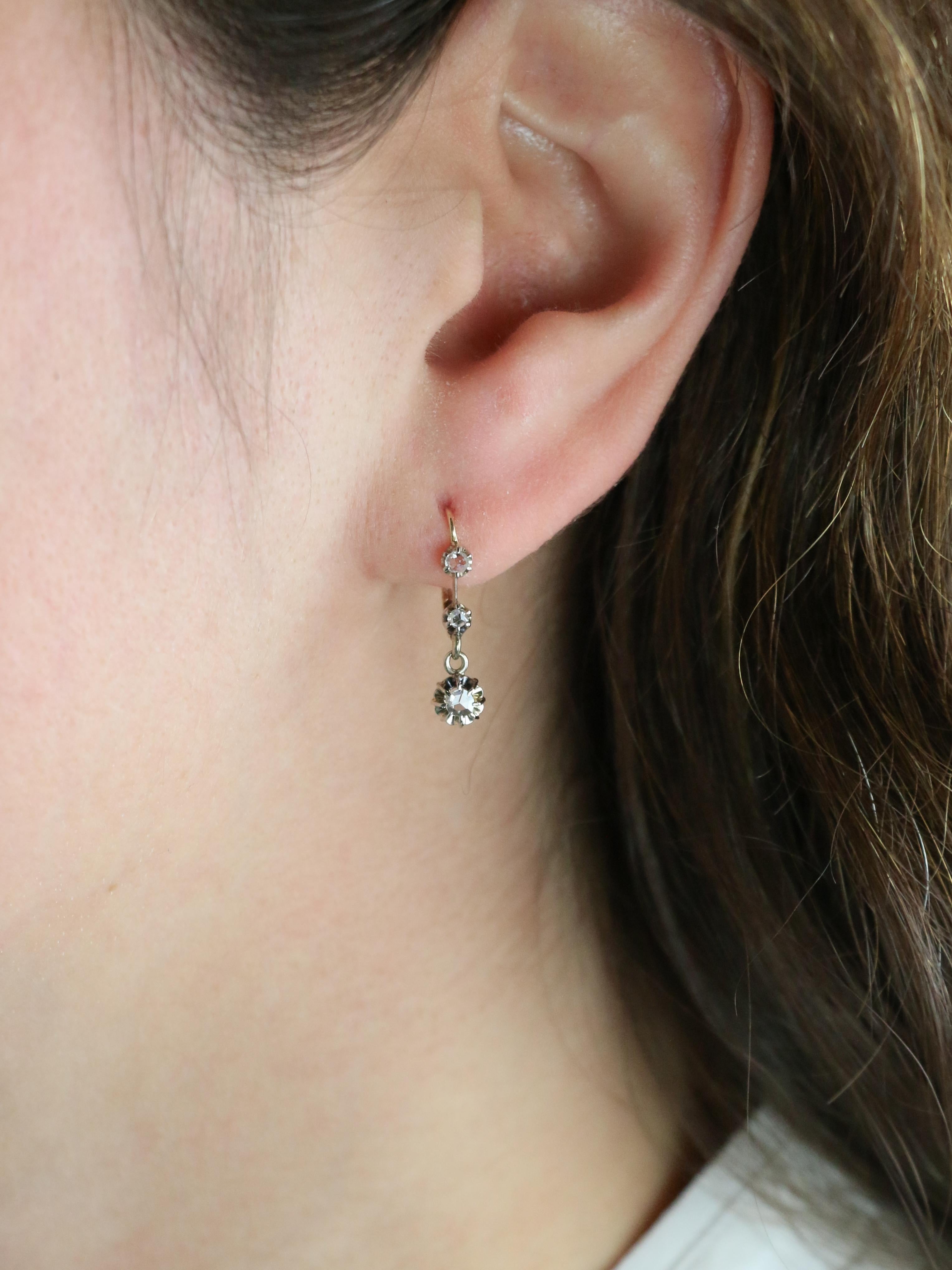 Dormeuses diamants taille rose or jaune