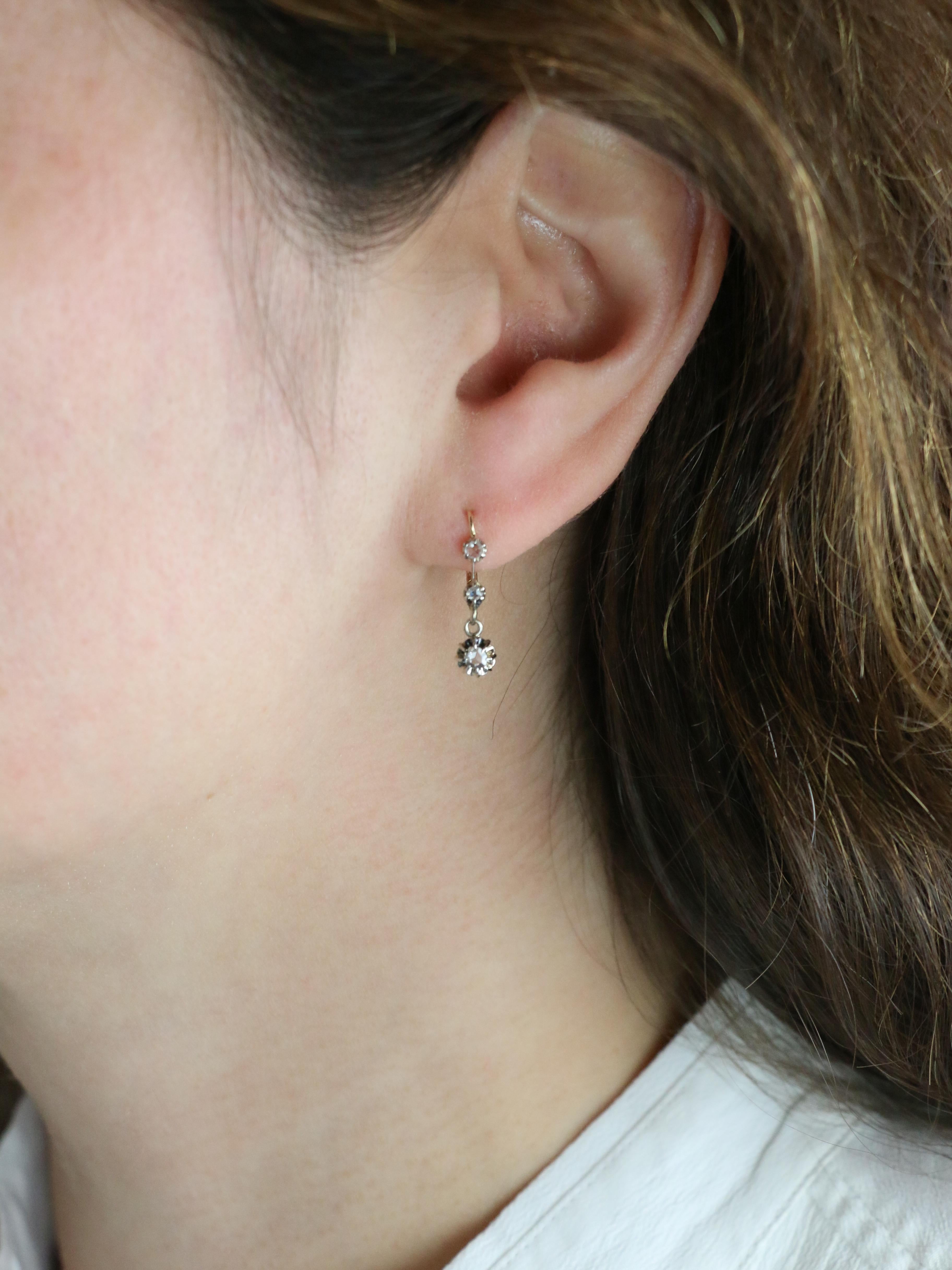 Dormeuses diamants taille rose or jaune