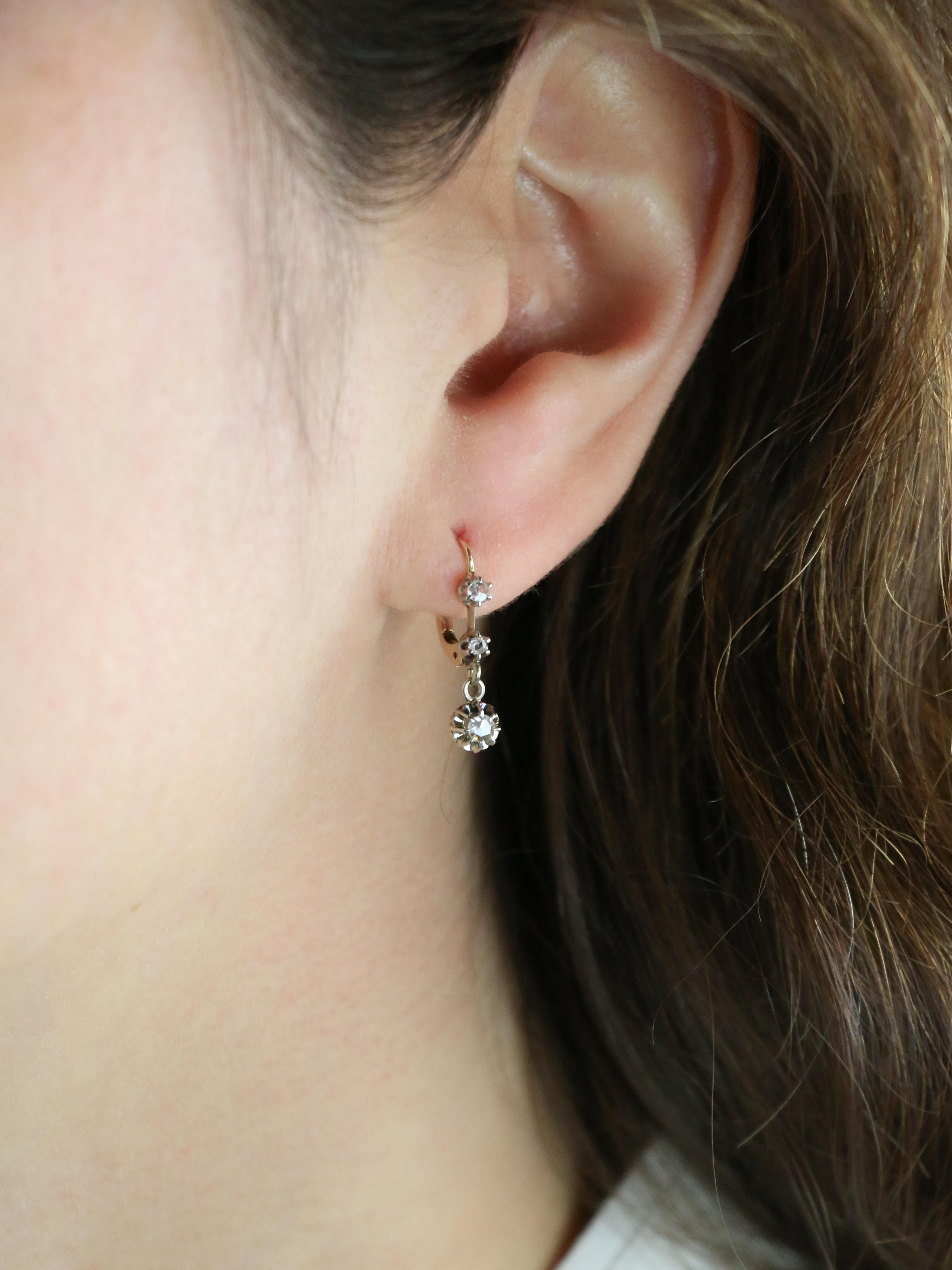 Dormeuses diamants taille rose or jaune