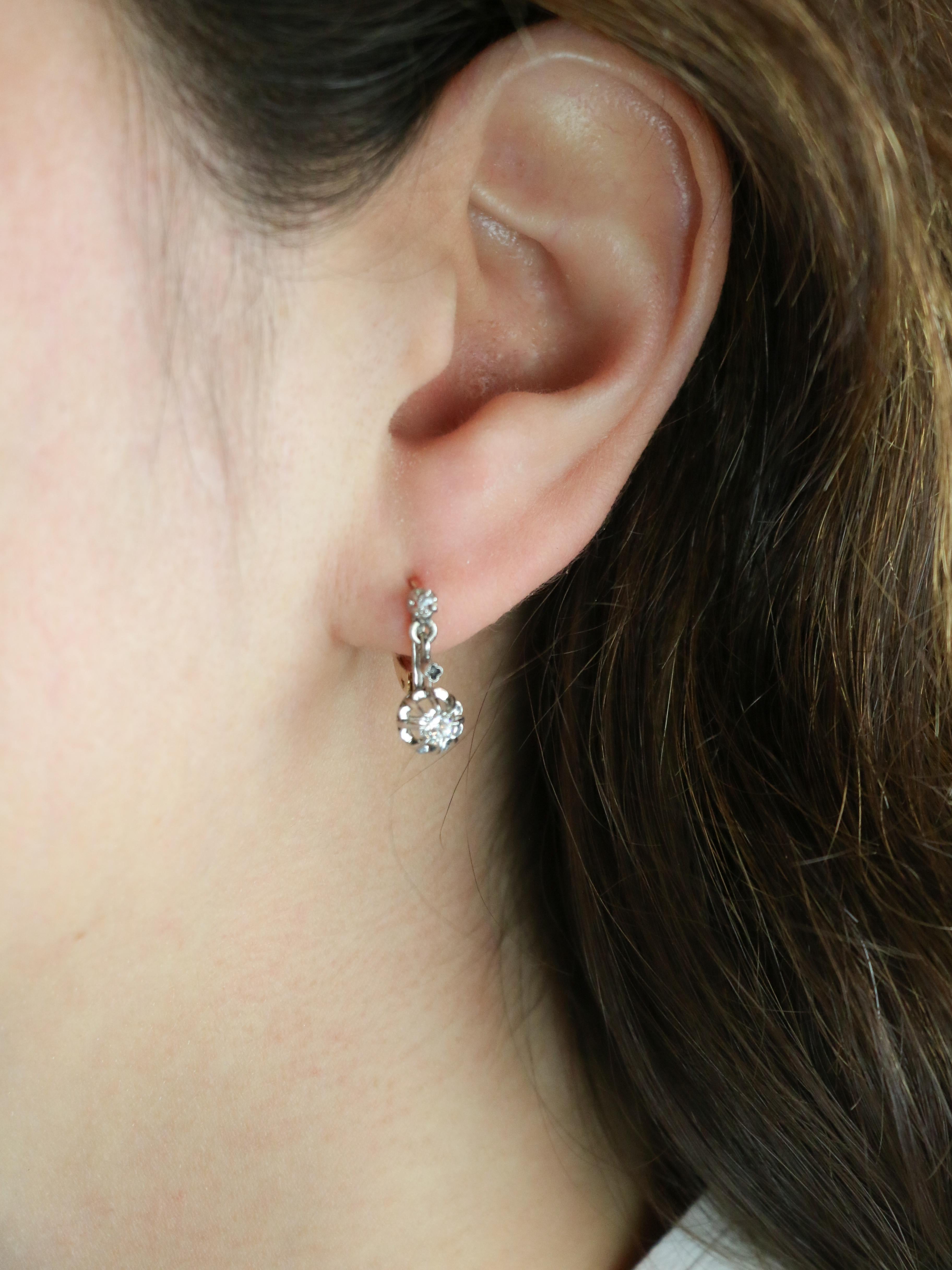 Dormeuses anciennes diamants coussin 0,5 carat