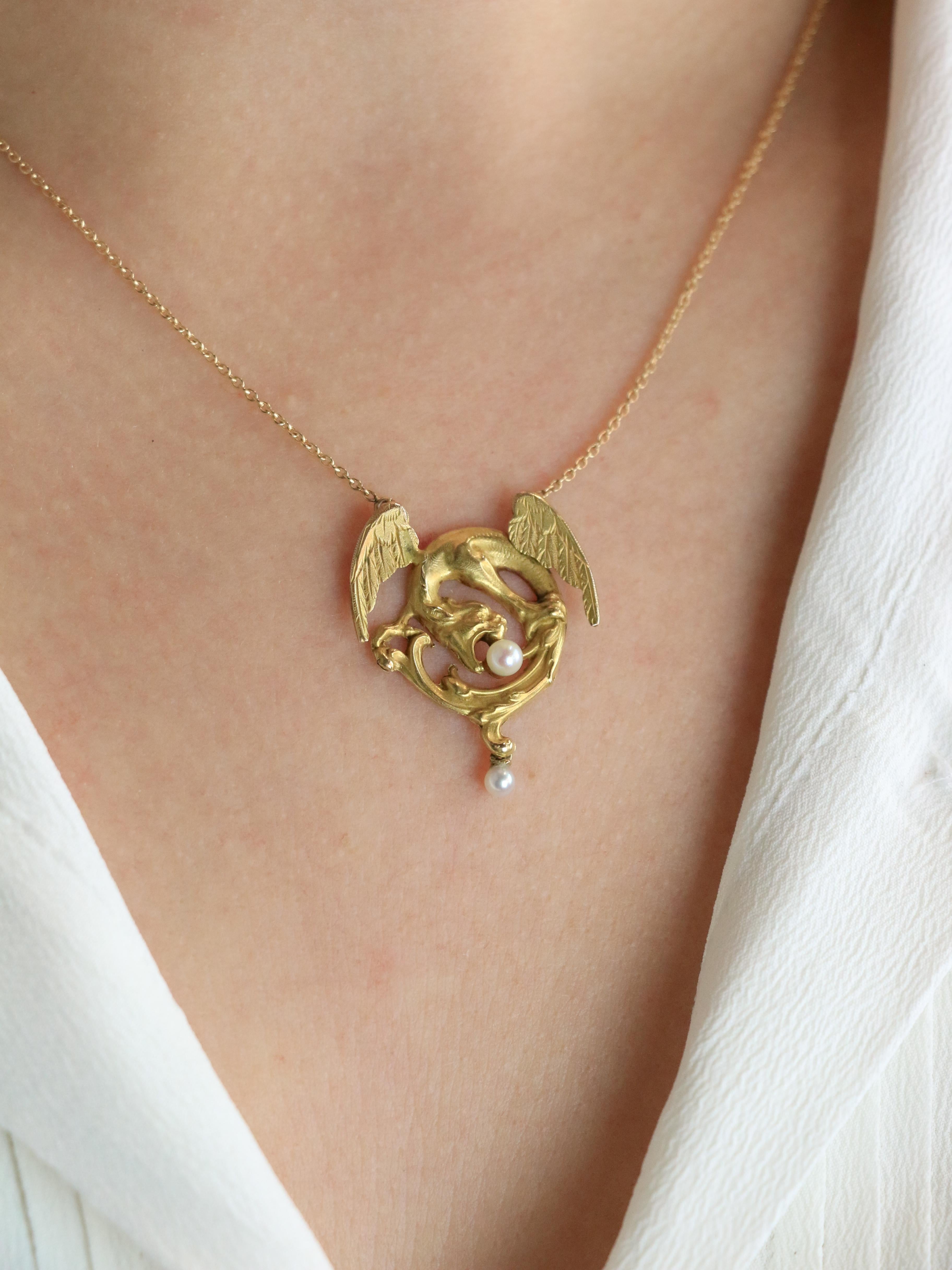 Collier Art Nouveau Chimère or jaune perles
