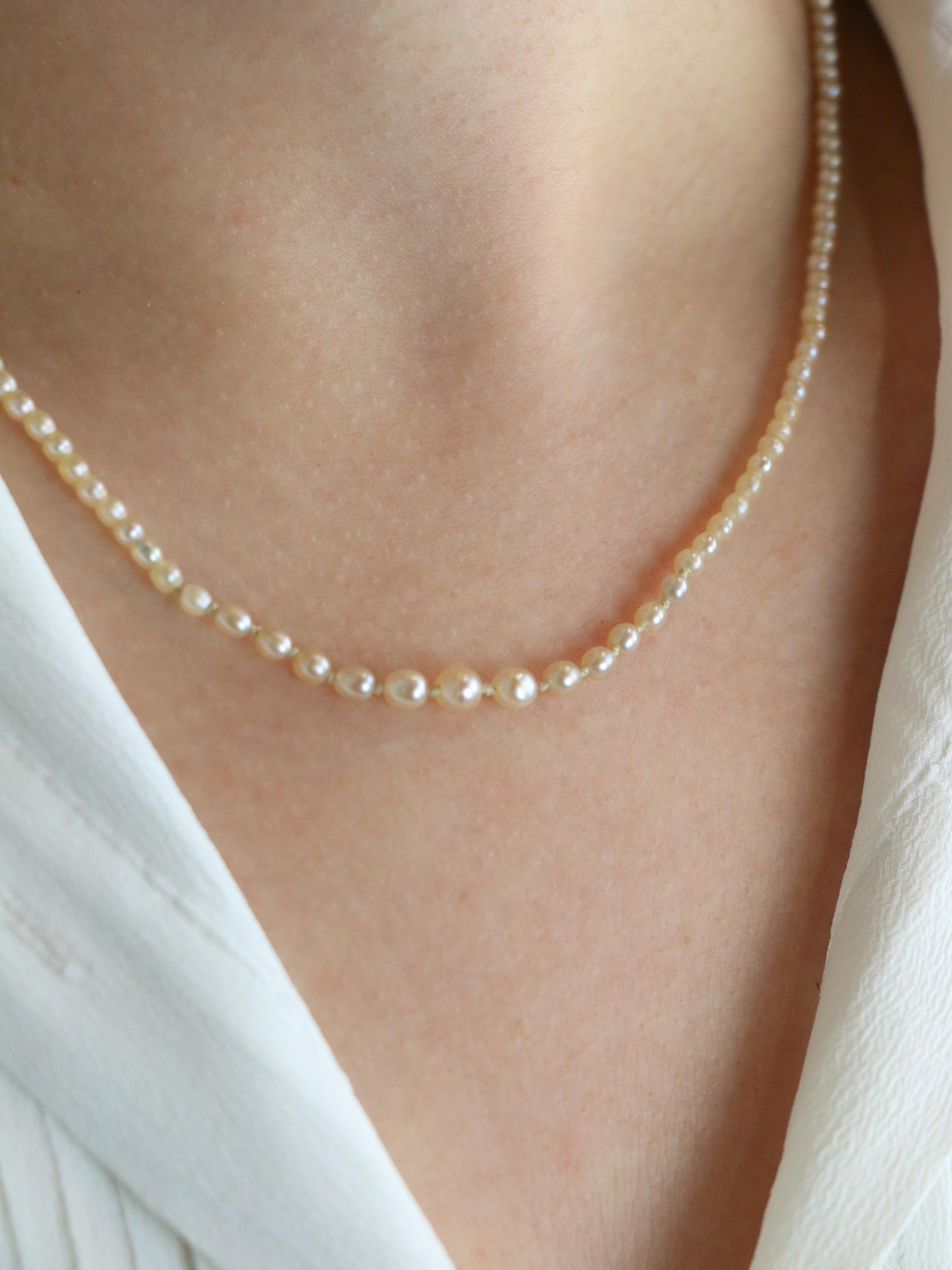 Collier de perles fines fermoir or jaune diamants taille rose