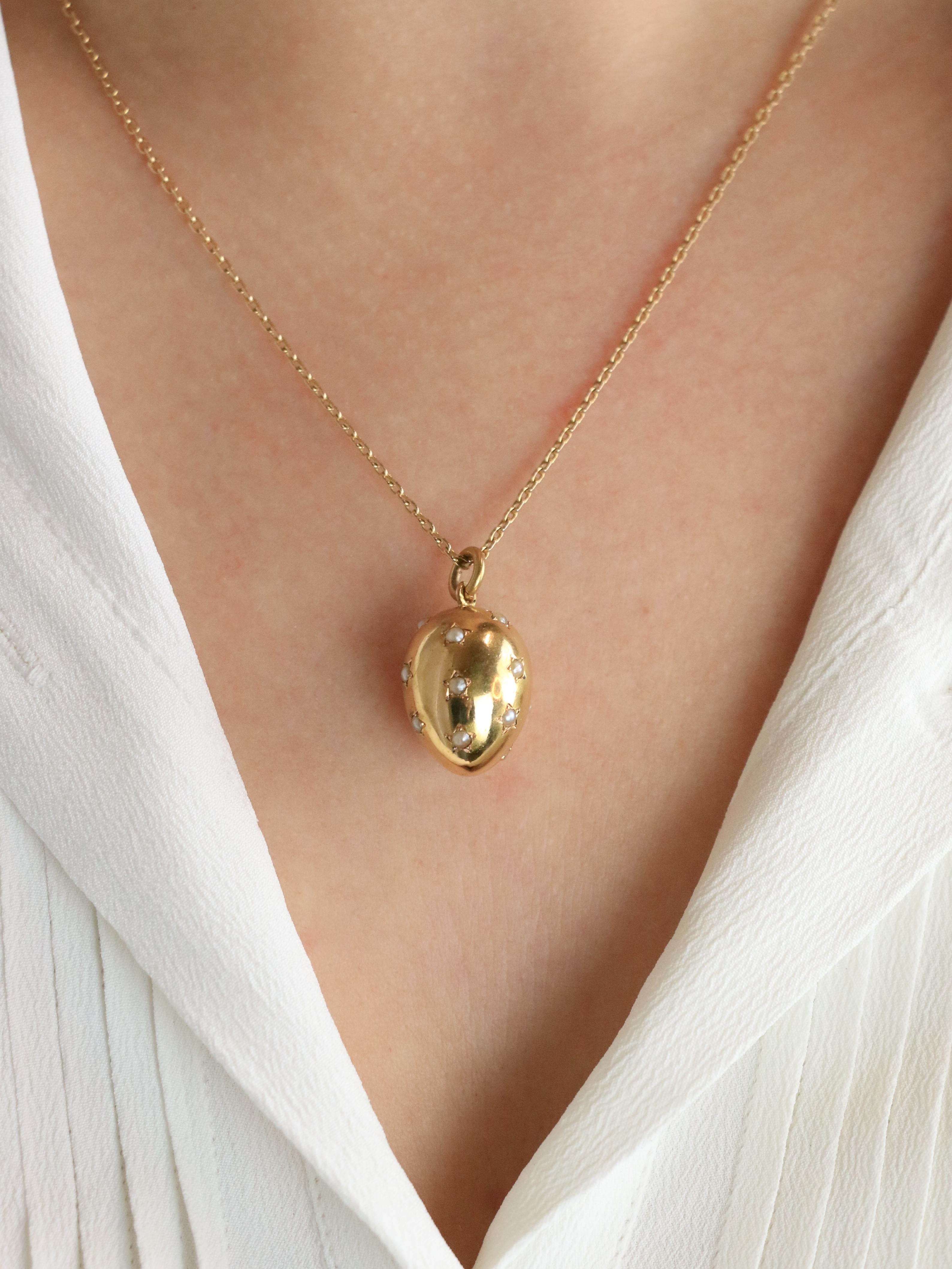 Pendentif œuf or jaune perles fines