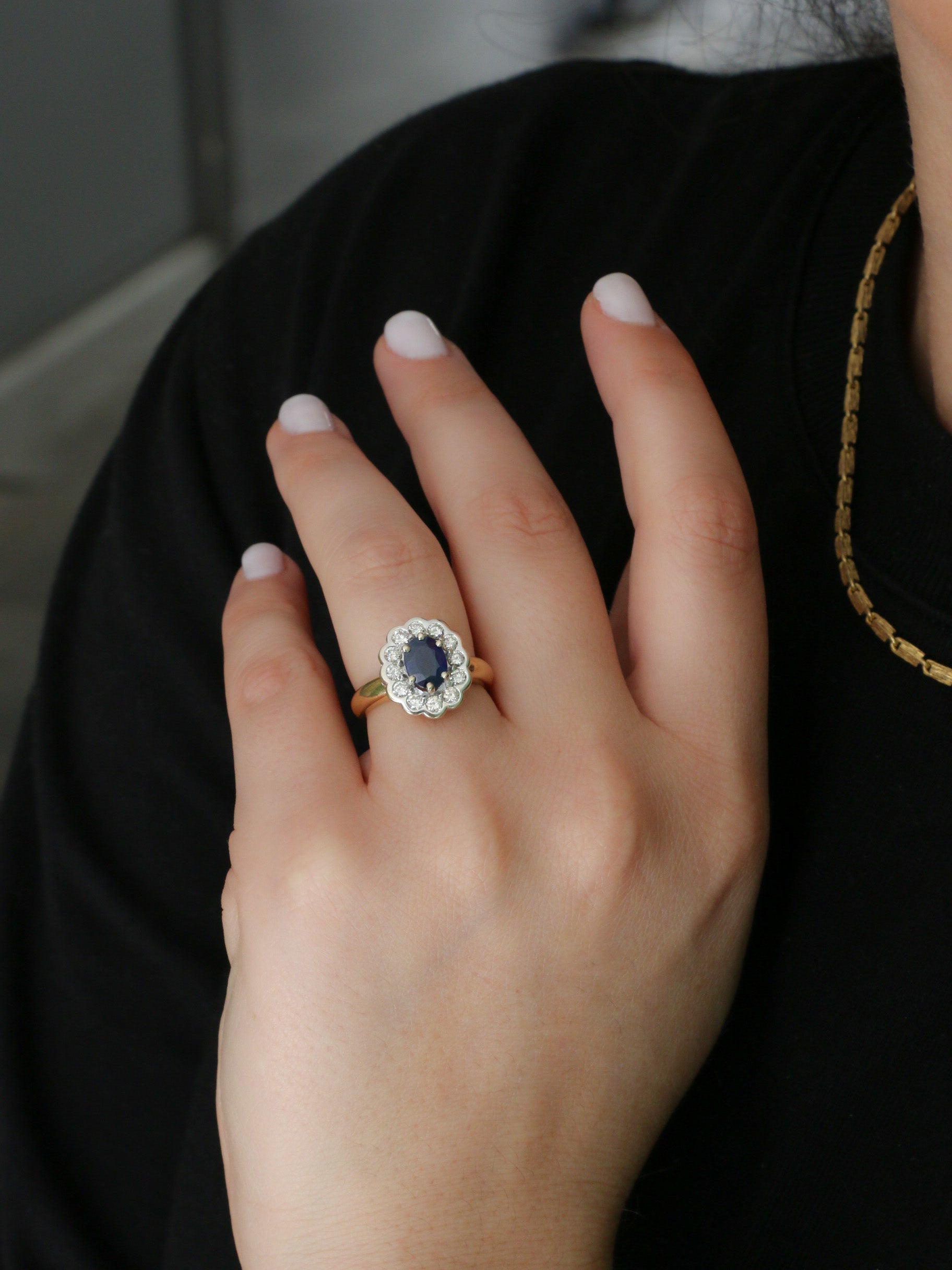 Bague marguerite saphir diamants