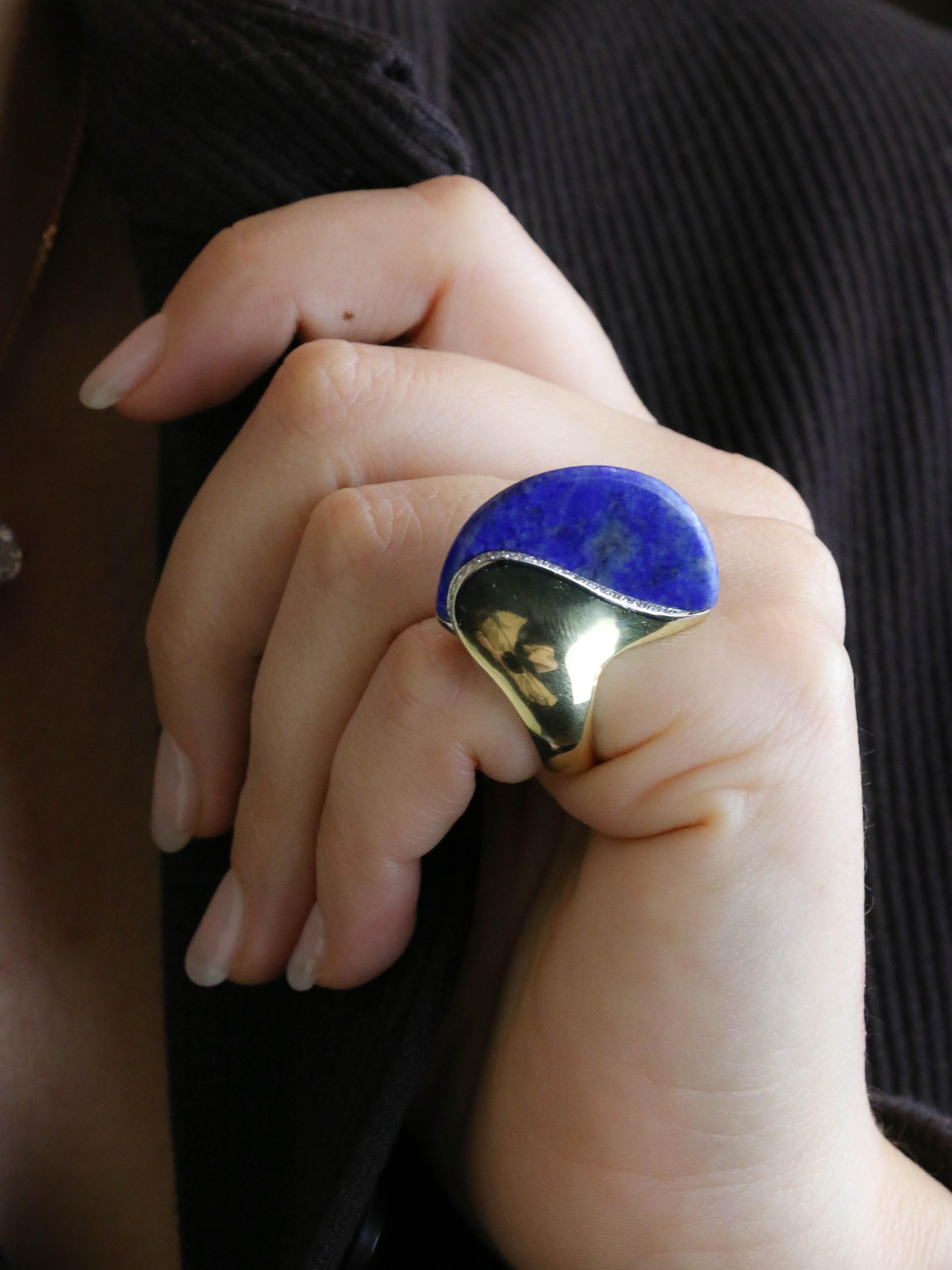 Bague cocktail or jaune lapis lazuli diamants