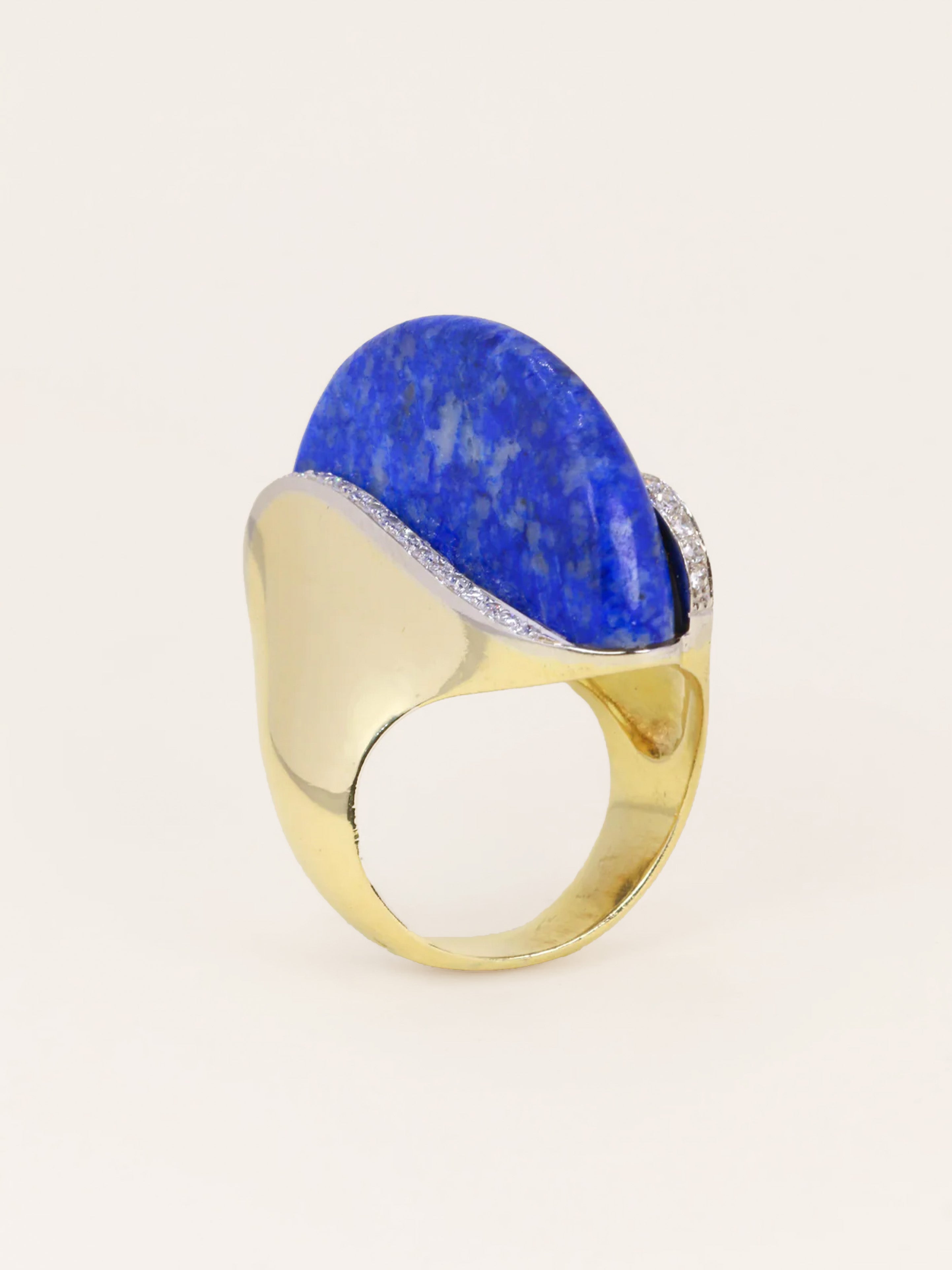 Bague cocktail or jaune lapis lazuli diamants