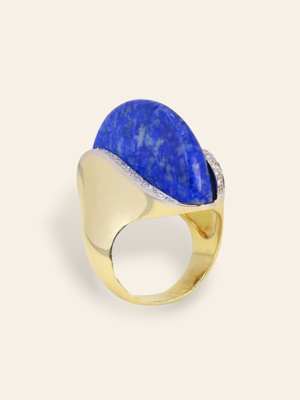Bague cocktail or jaune lapis lazuli diamants