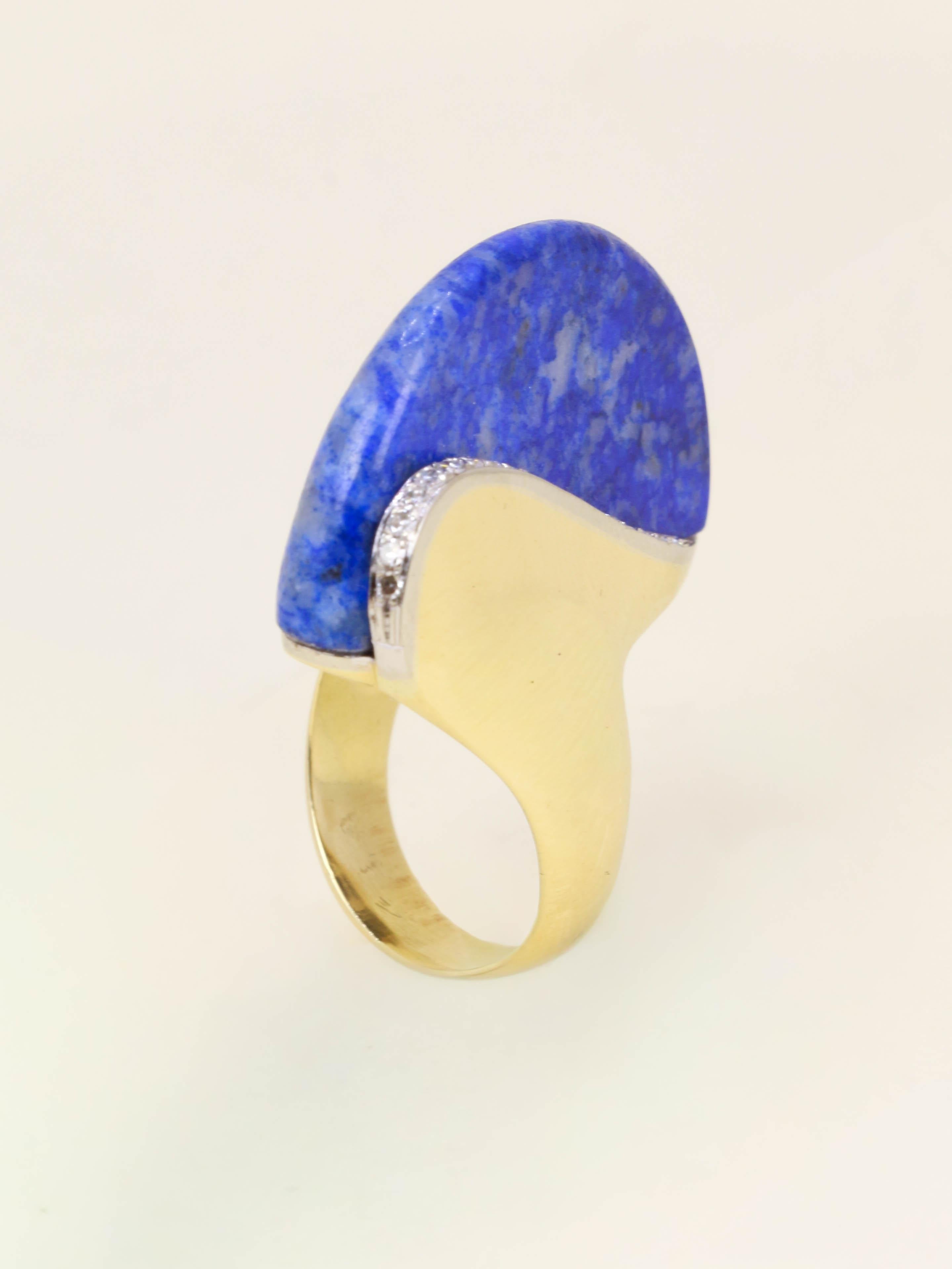Bague cocktail or jaune lapis lazuli diamants