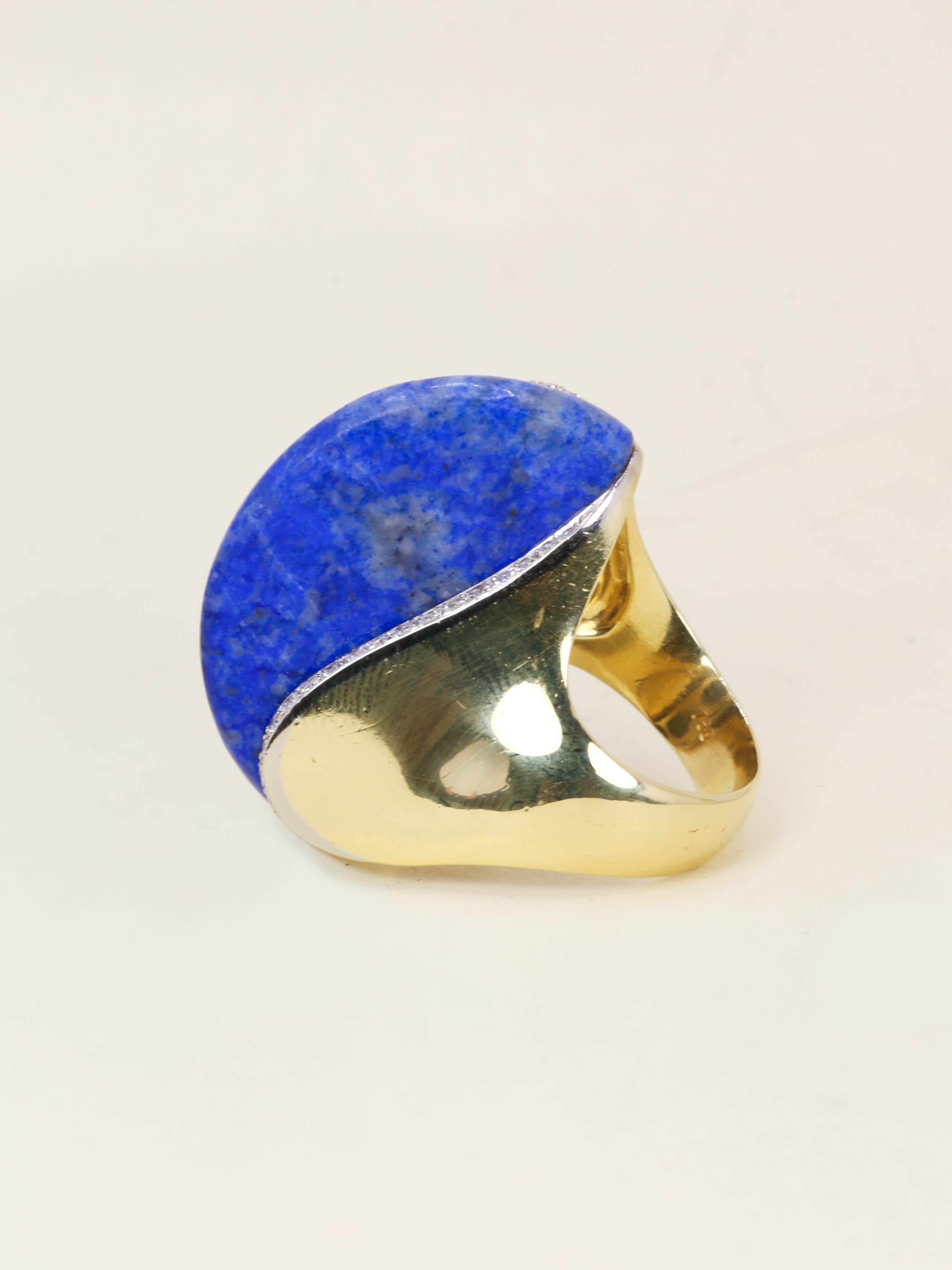 Bague cocktail or jaune lapis lazuli diamants