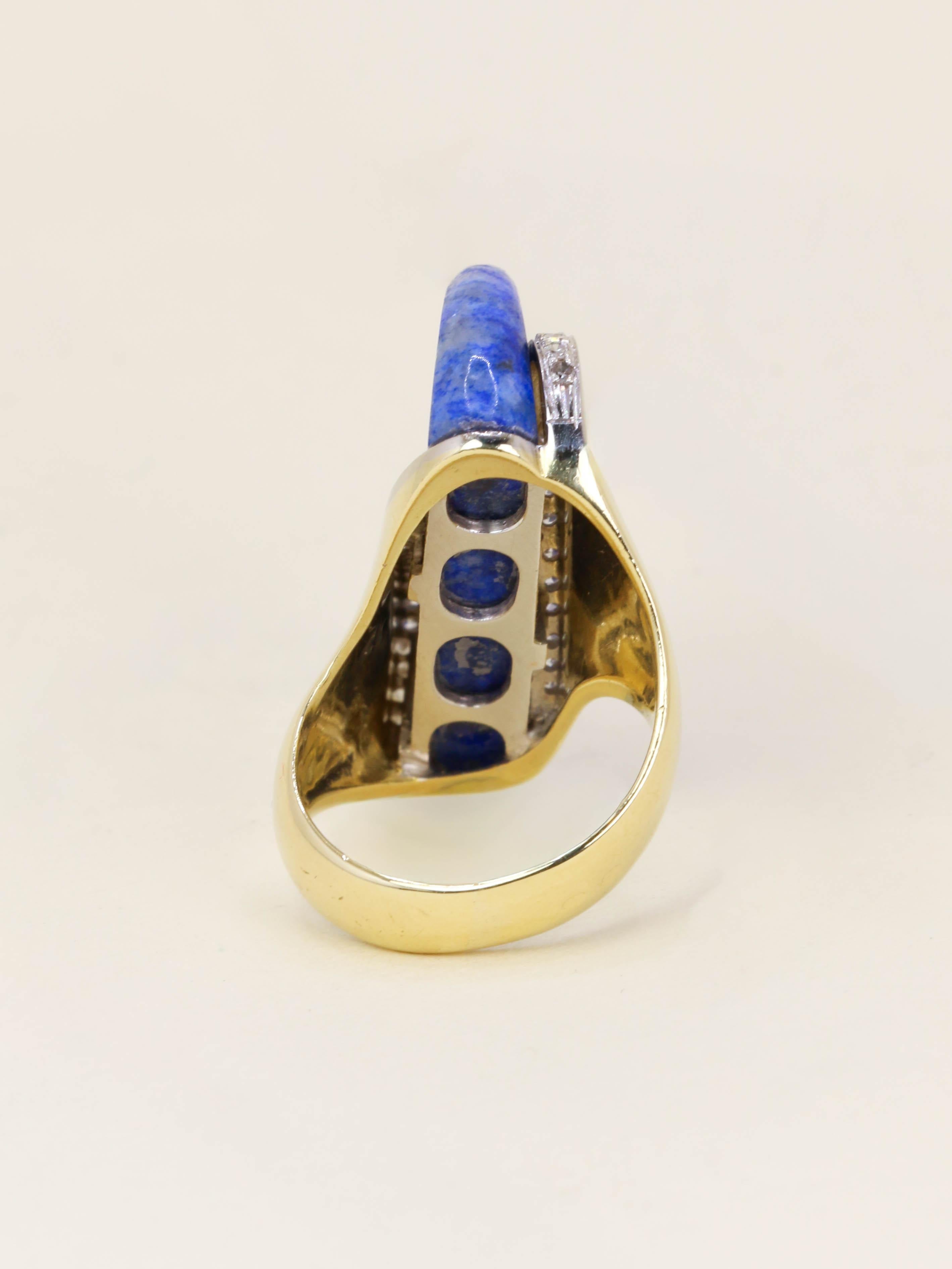 Bague cocktail or jaune lapis lazuli diamants