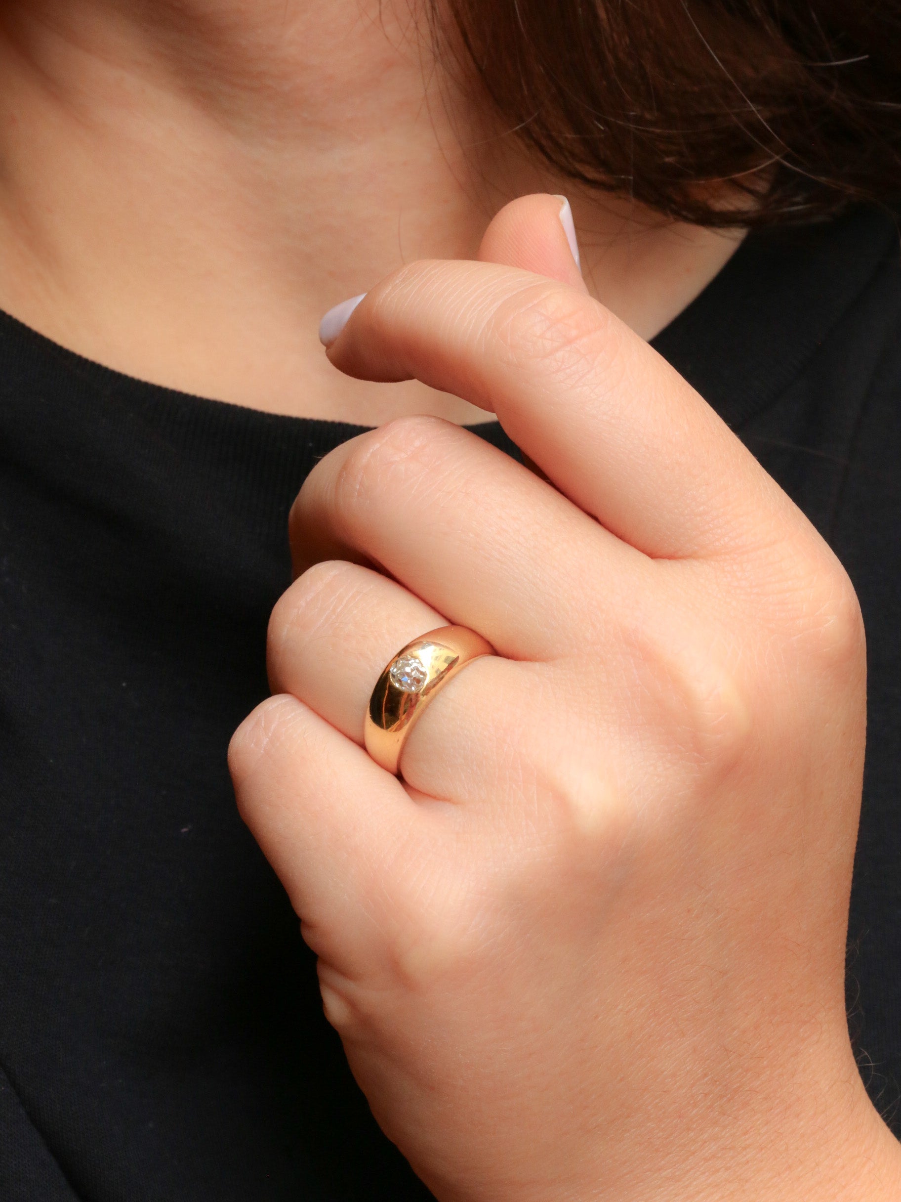 Bague jonc vintage or jaune diamant coussin