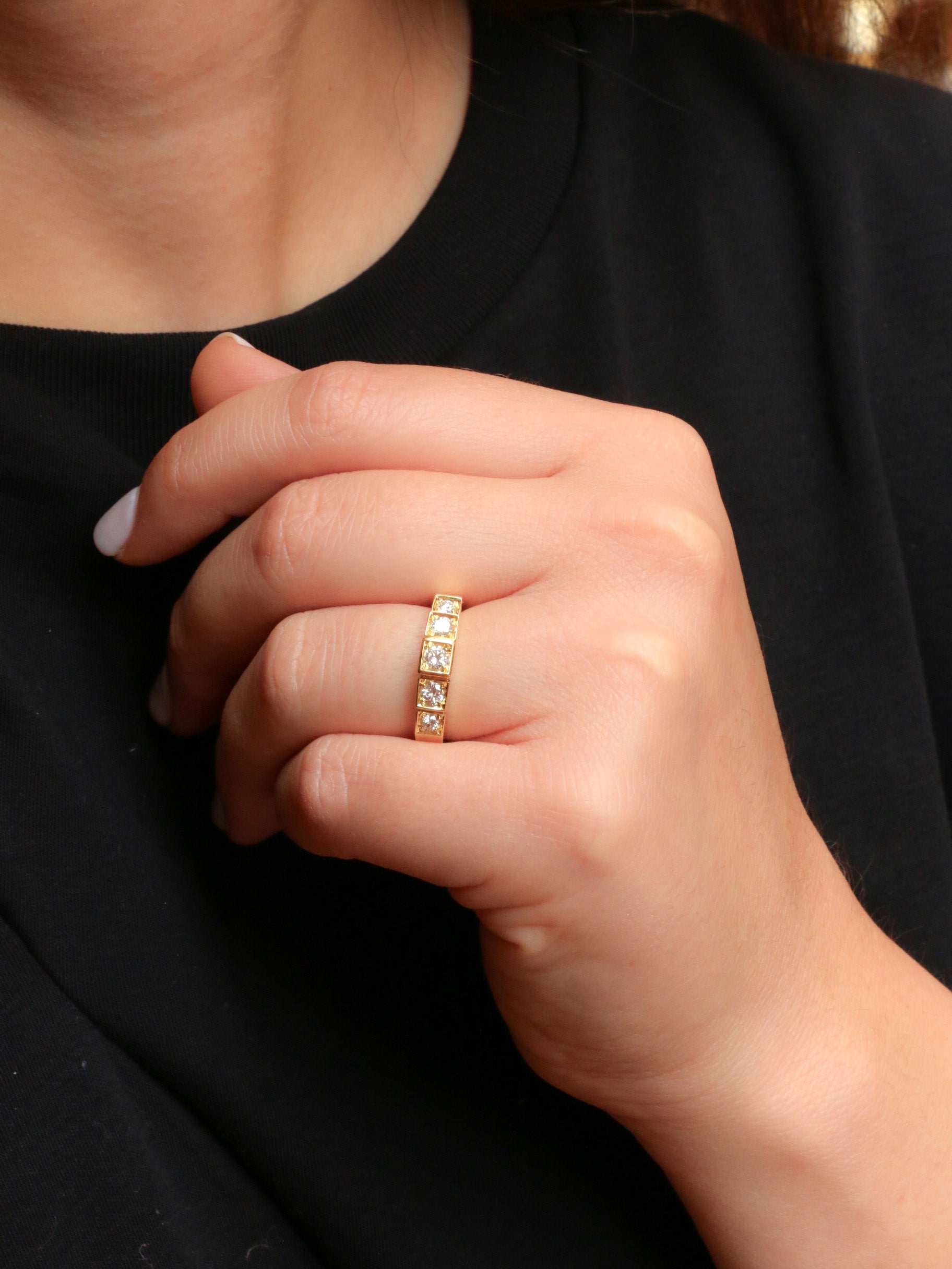 Bague vintage gradins or jaune diamants