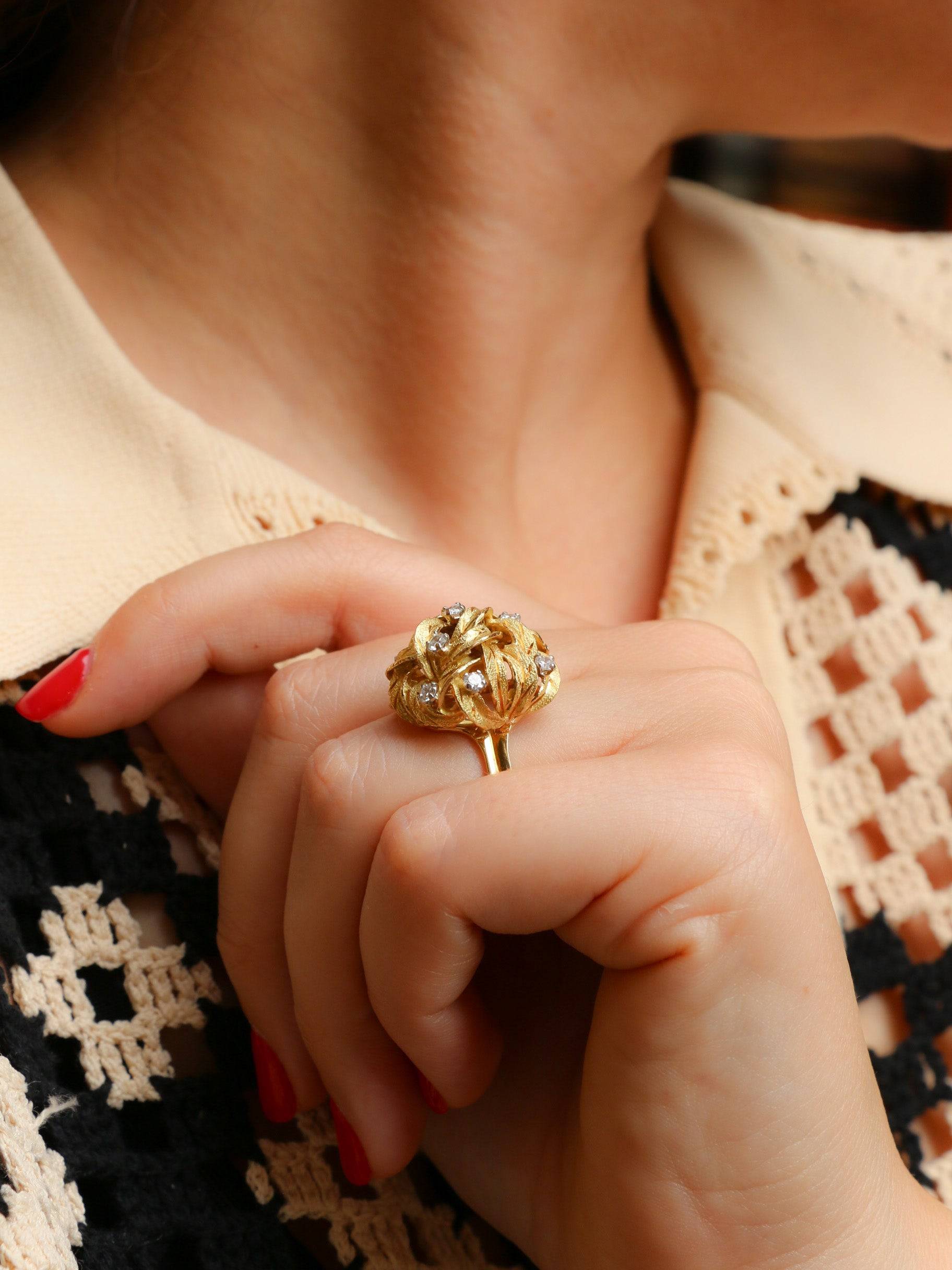 Bague vintage or jaune amati diamants