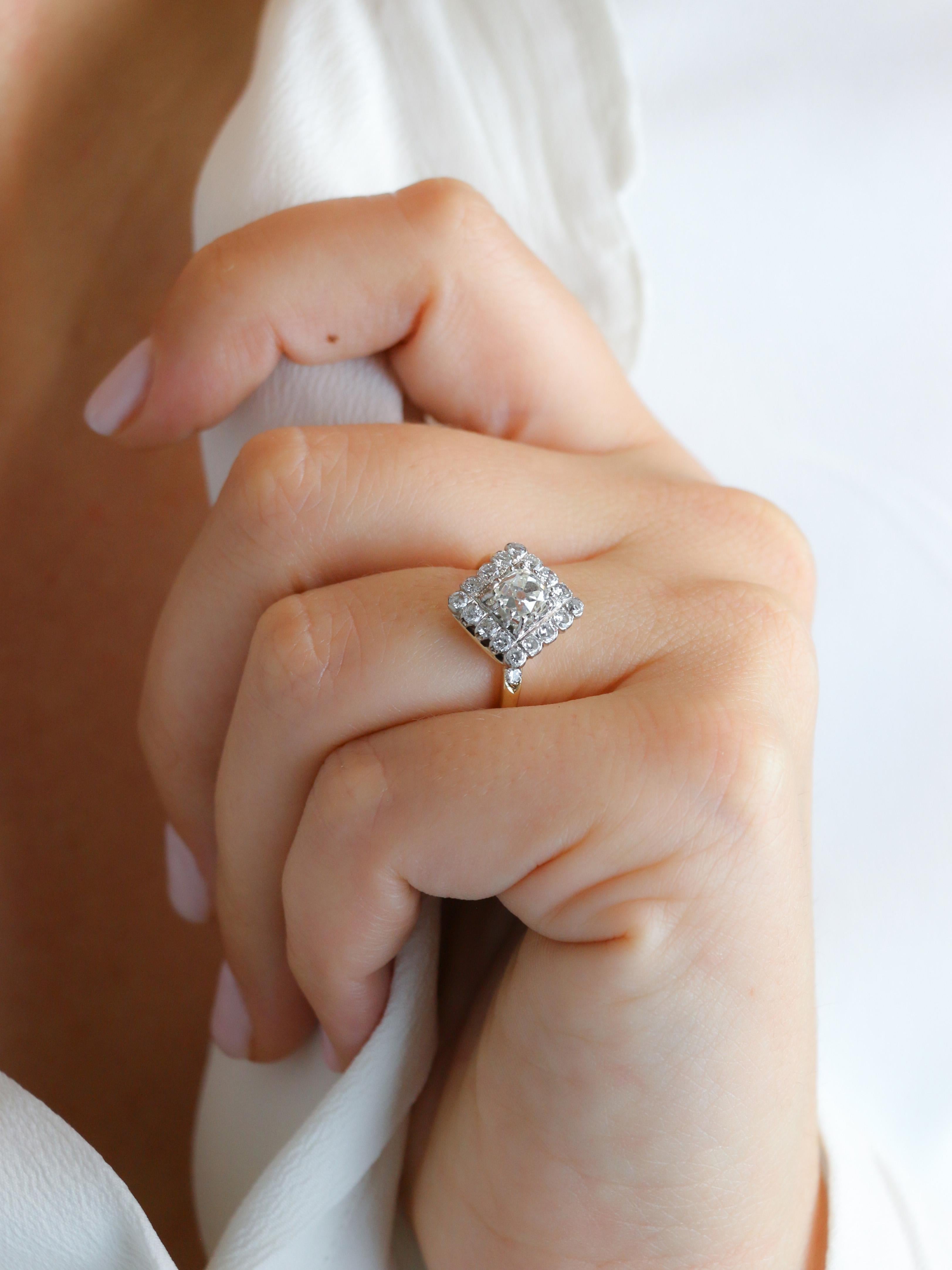 Bague losange diamant taille ancienne 1,07 carat