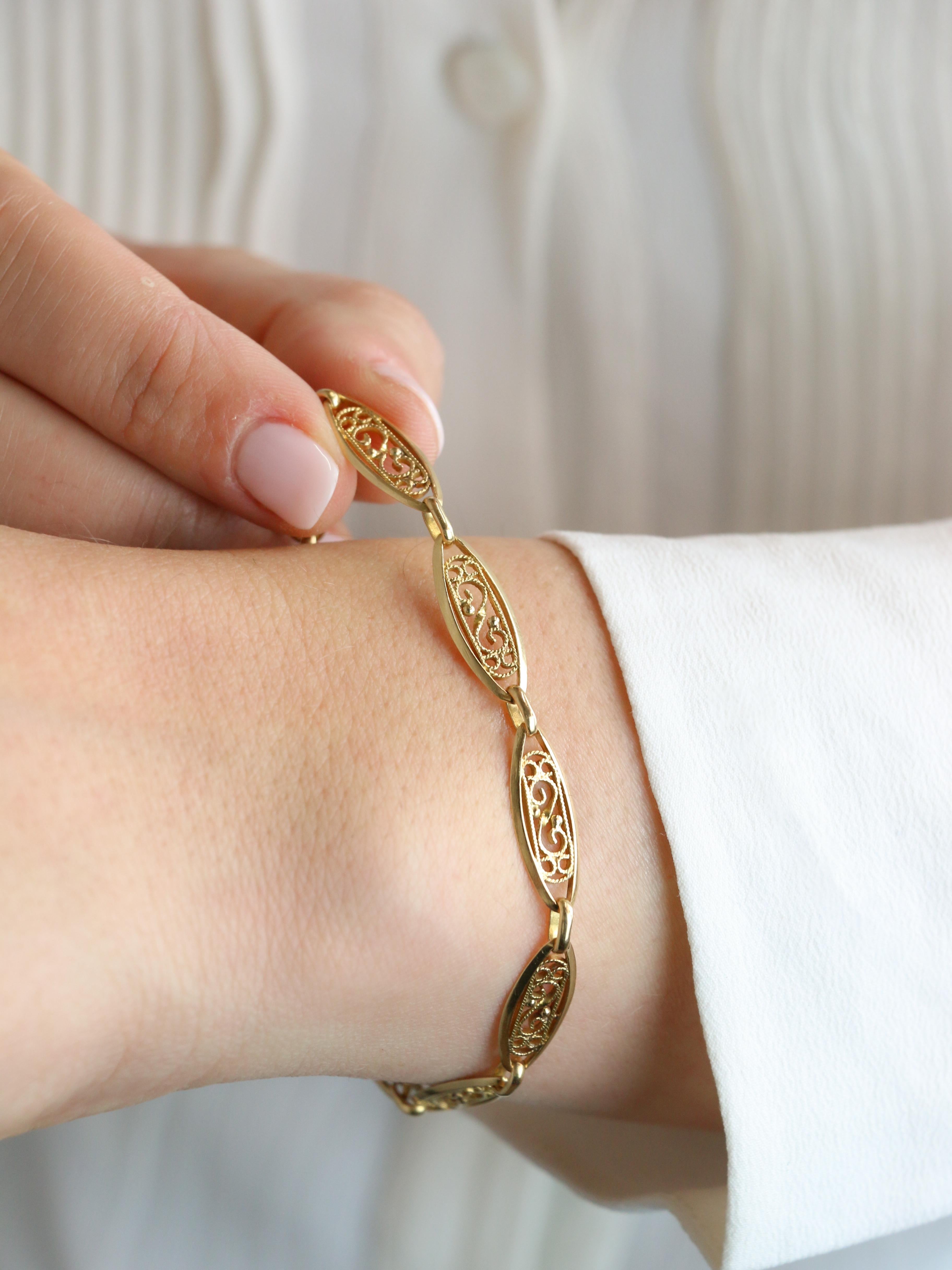 Bracelet chaîne maille filigrane or jaune