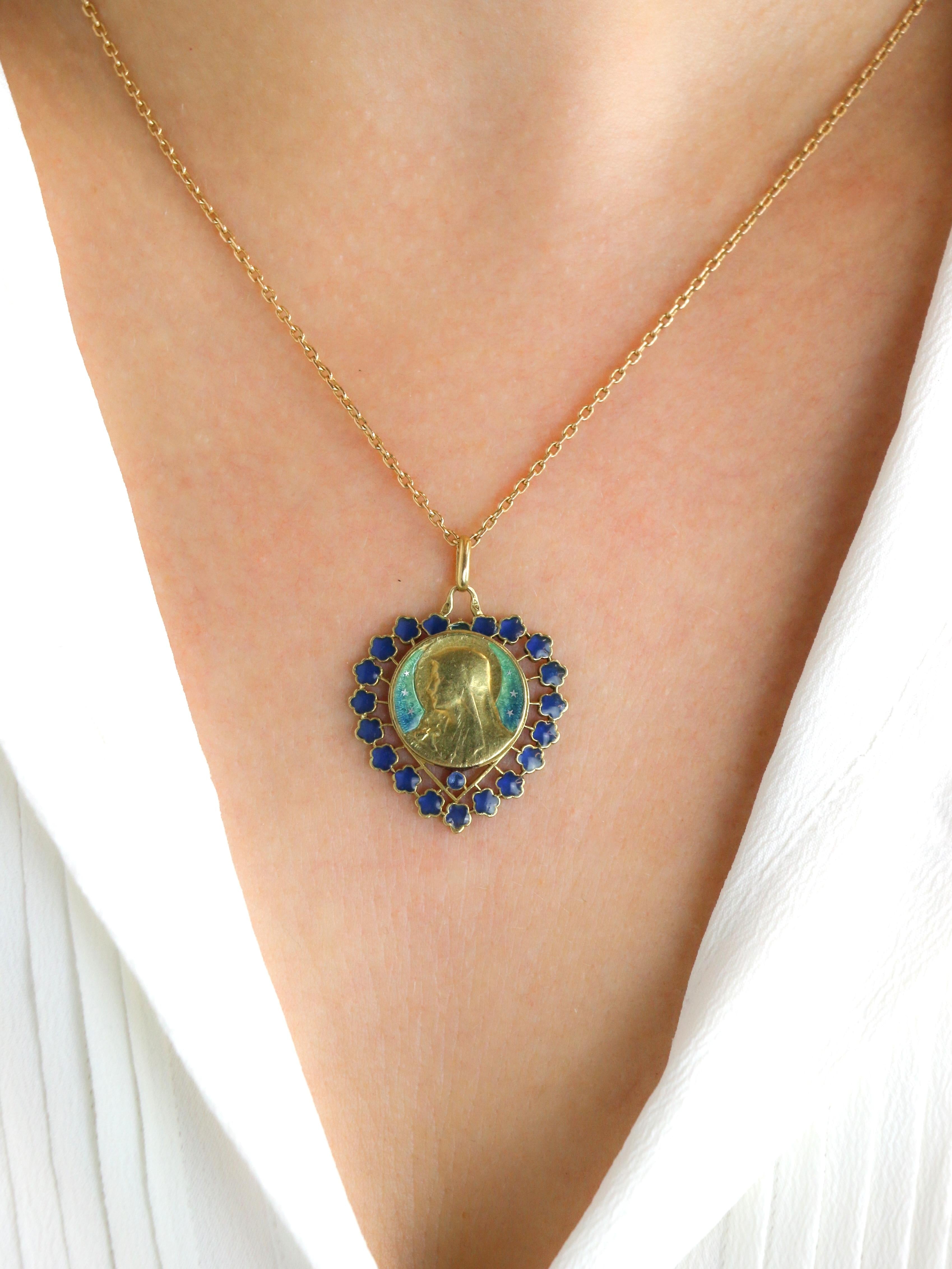 BECKER Médaille Art Nouveau Coeur émail bleu