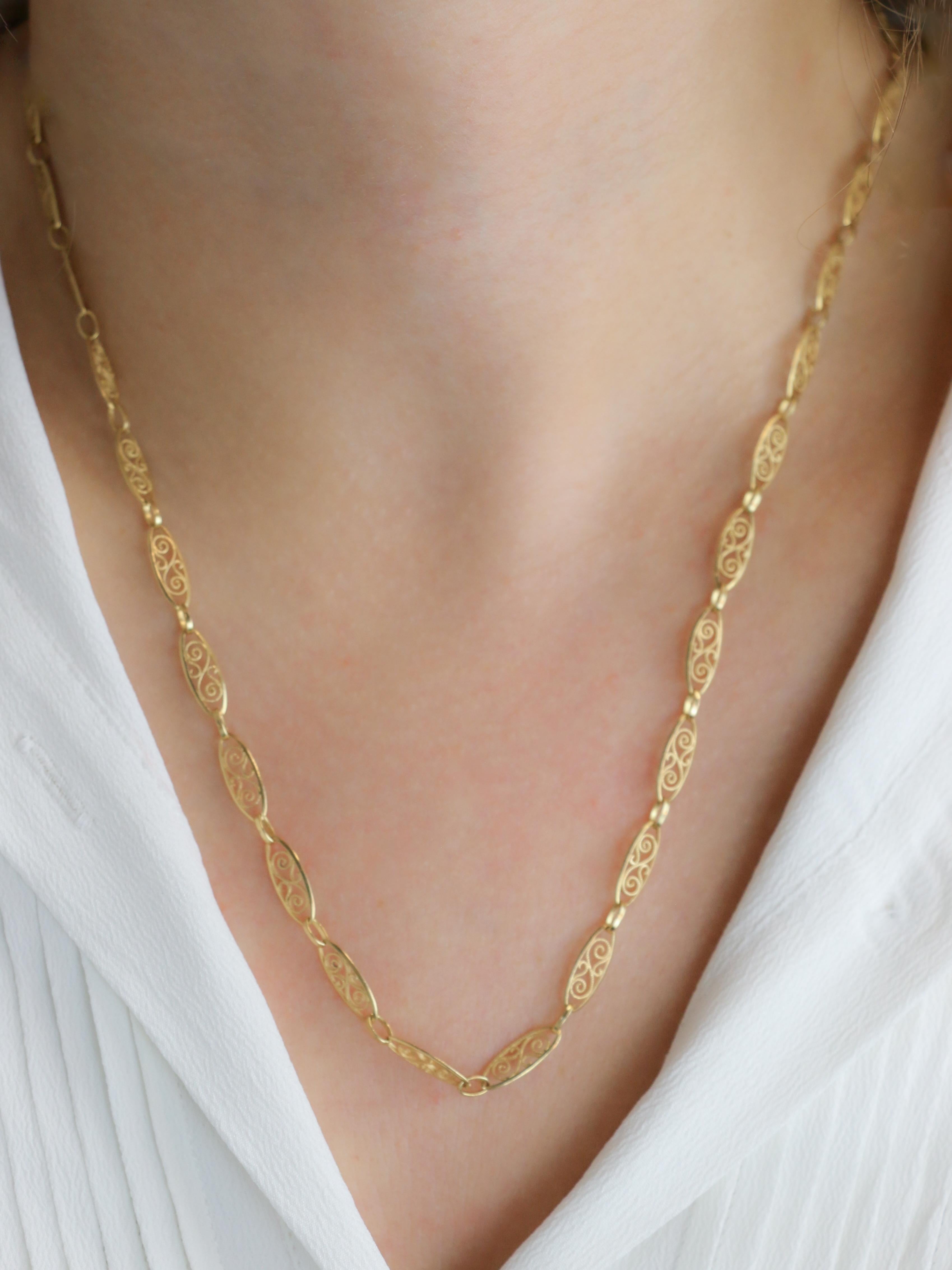 Collier chaîne maille filigrane or jaune