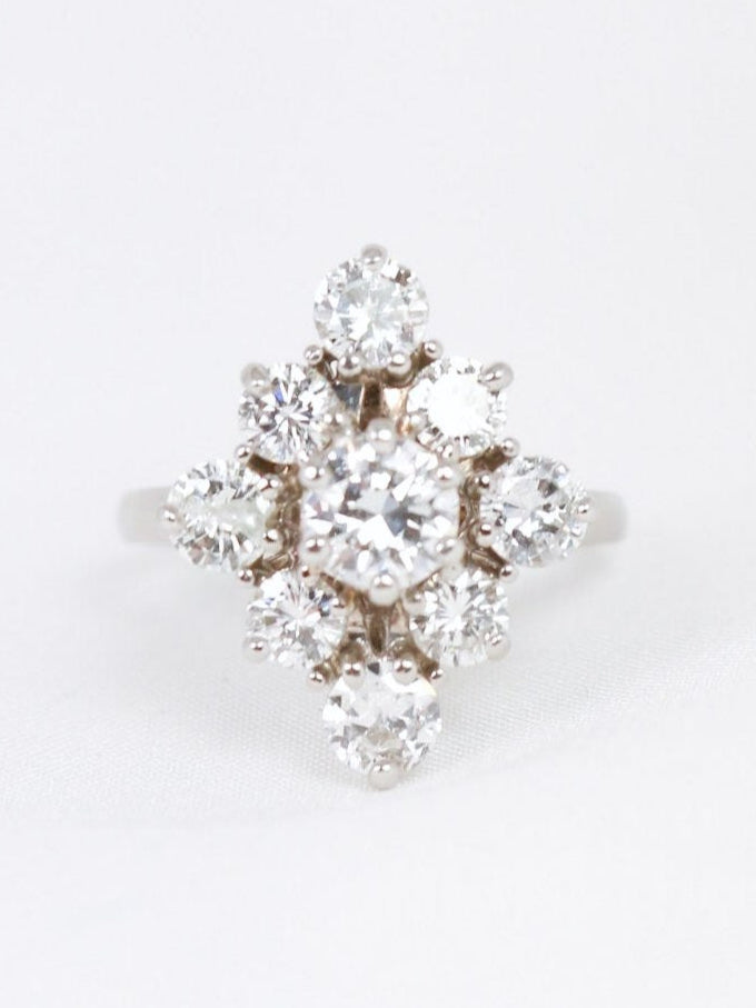 Bague marquise vintage or blanc diamants 