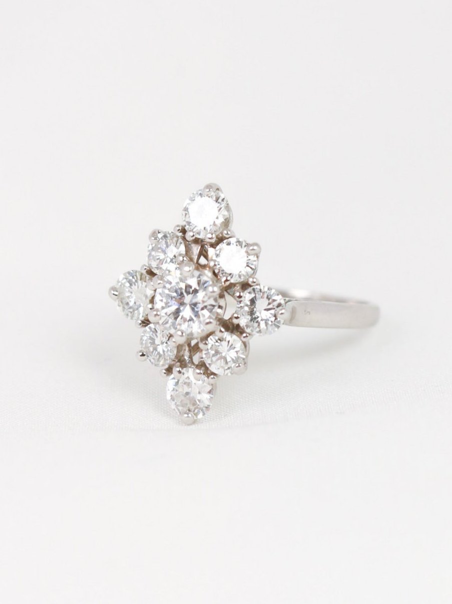 Bague marquise vintage or blanc diamants 