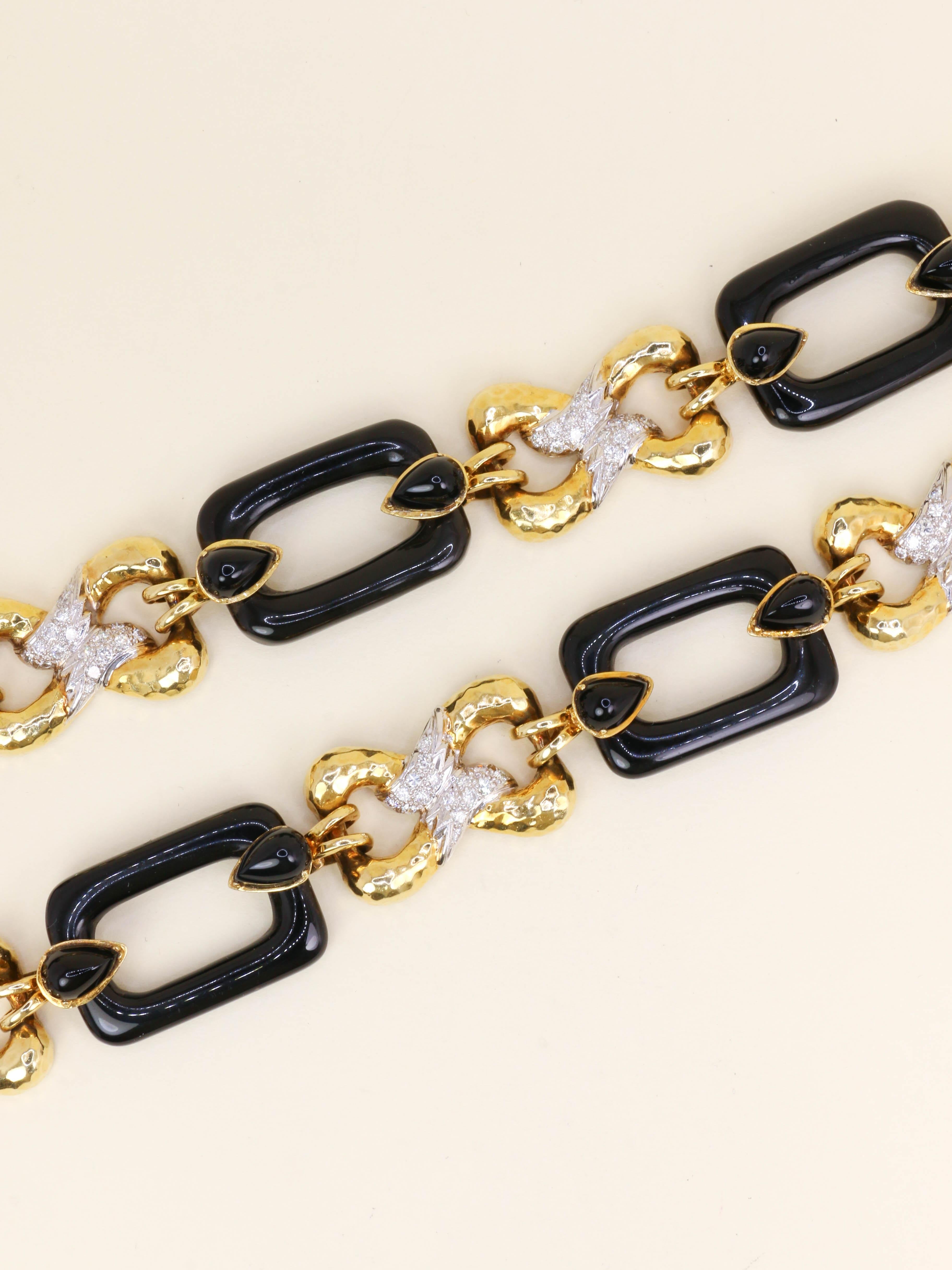 Collier à transformation or jaune onyx diamants