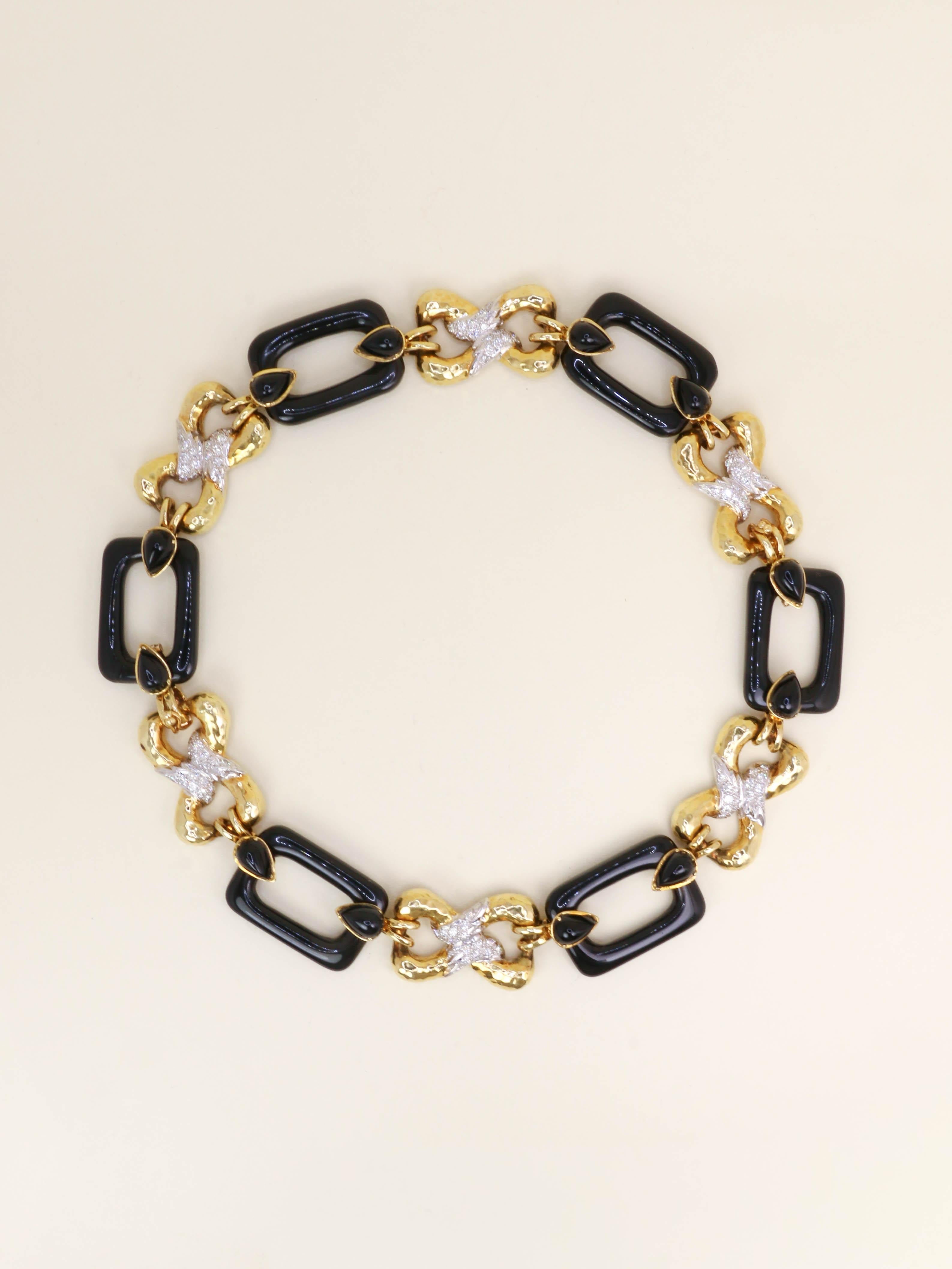 Collier à transformation or jaune onyx diamants