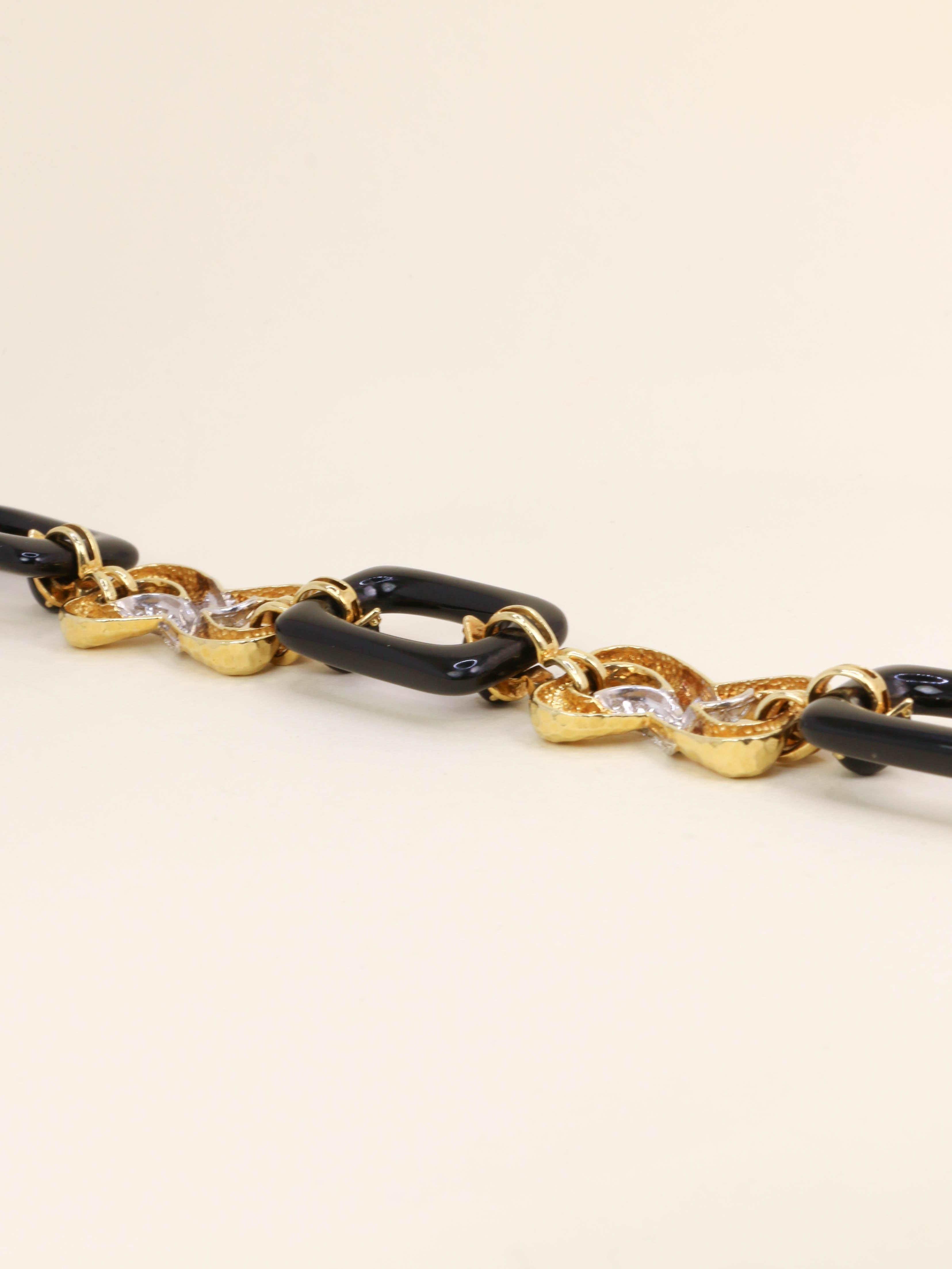 Collier à transformation or jaune onyx diamants