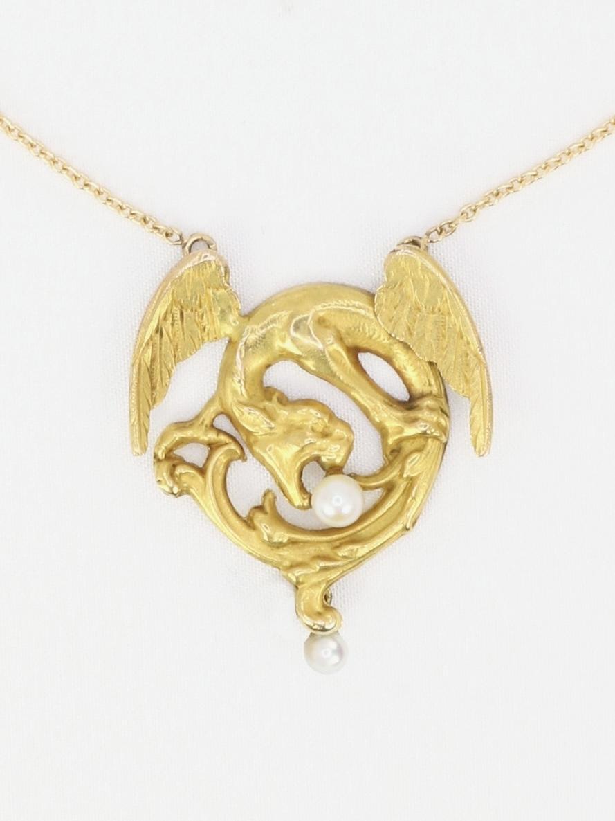 Collier Art Nouveau Chimère or jaune perles