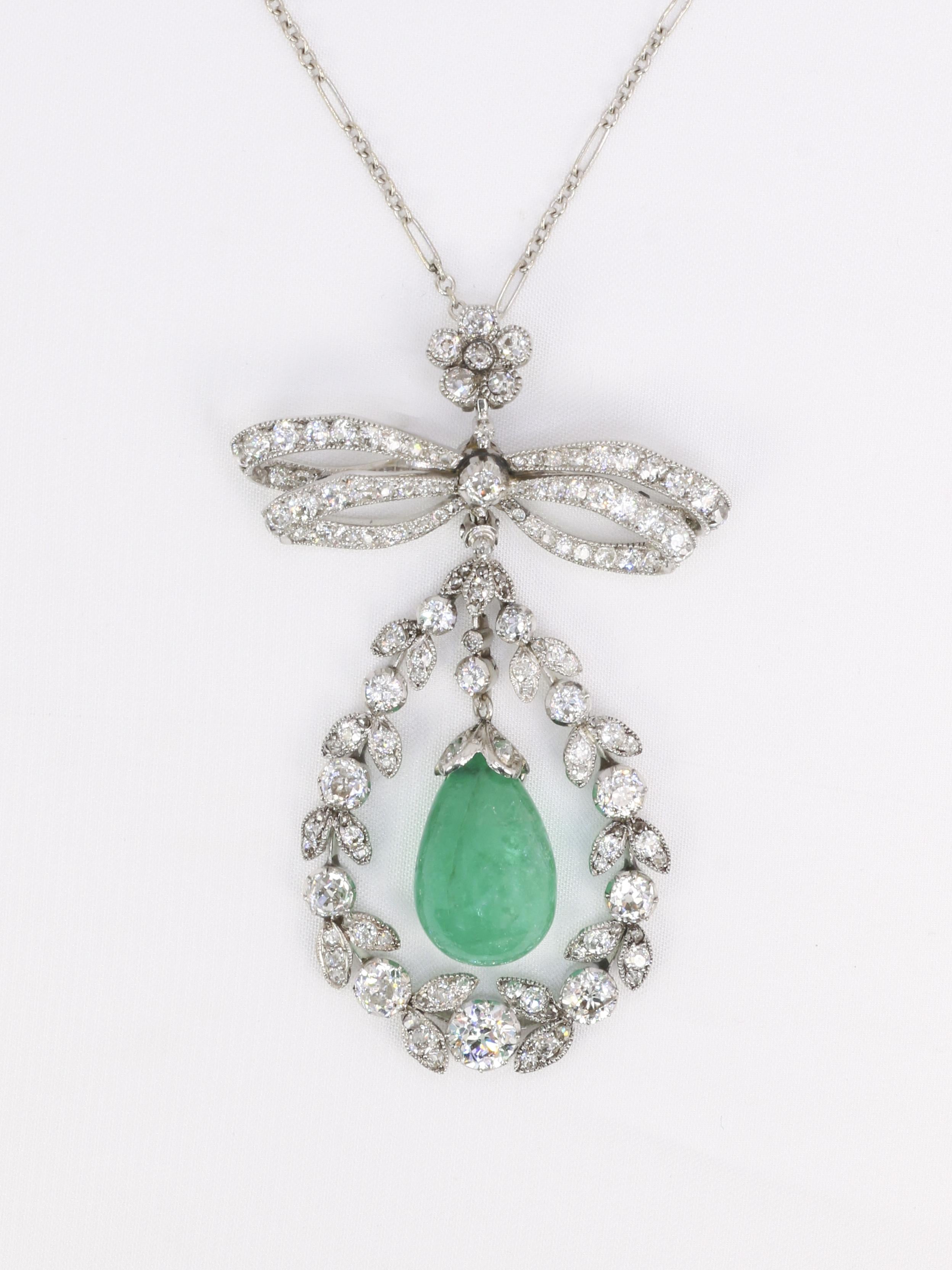 Collier noeud Belle Epoque émeraude diamants