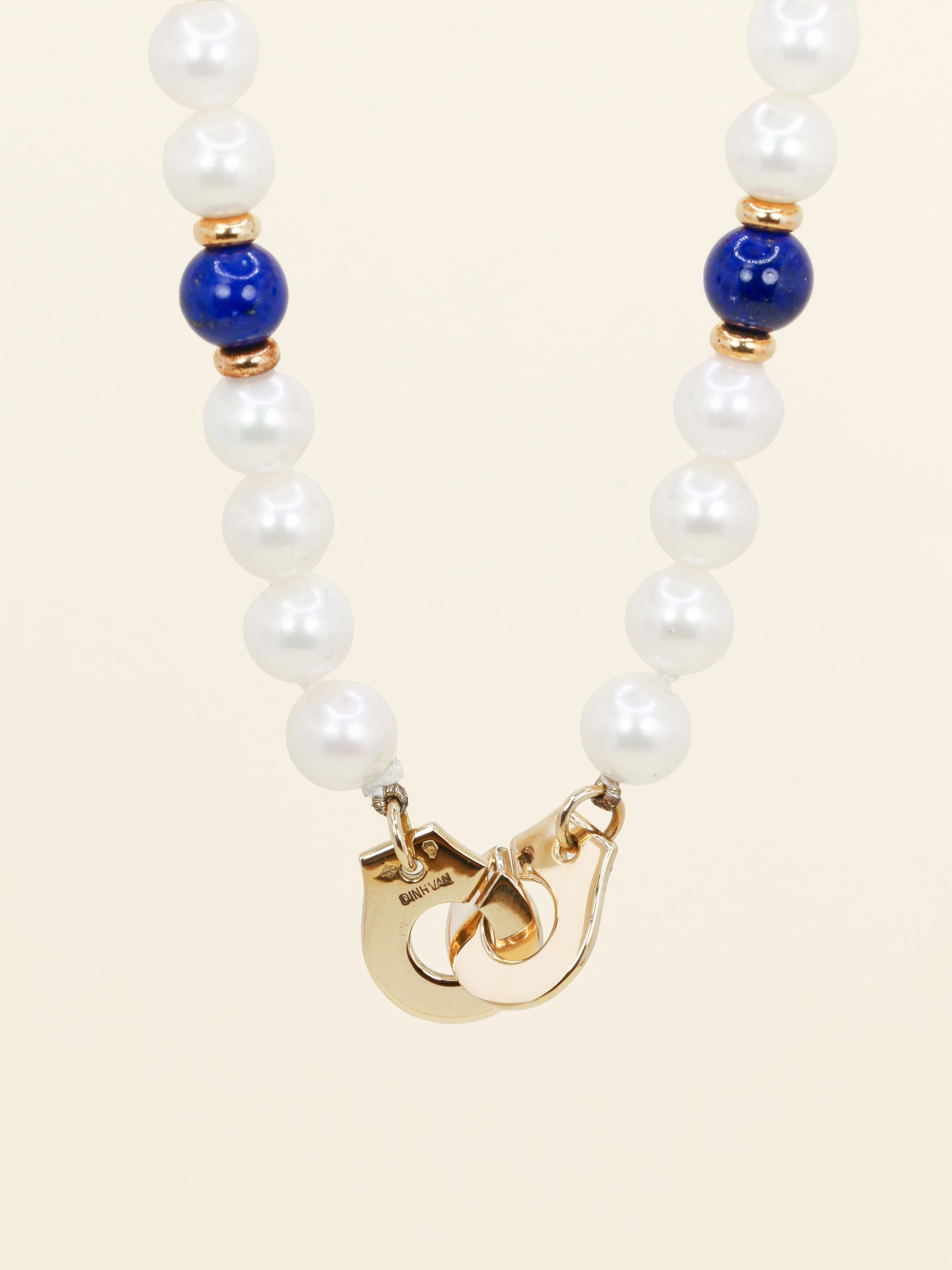 DINH VAN Collier menottes R10 perles  & lapis lazuli