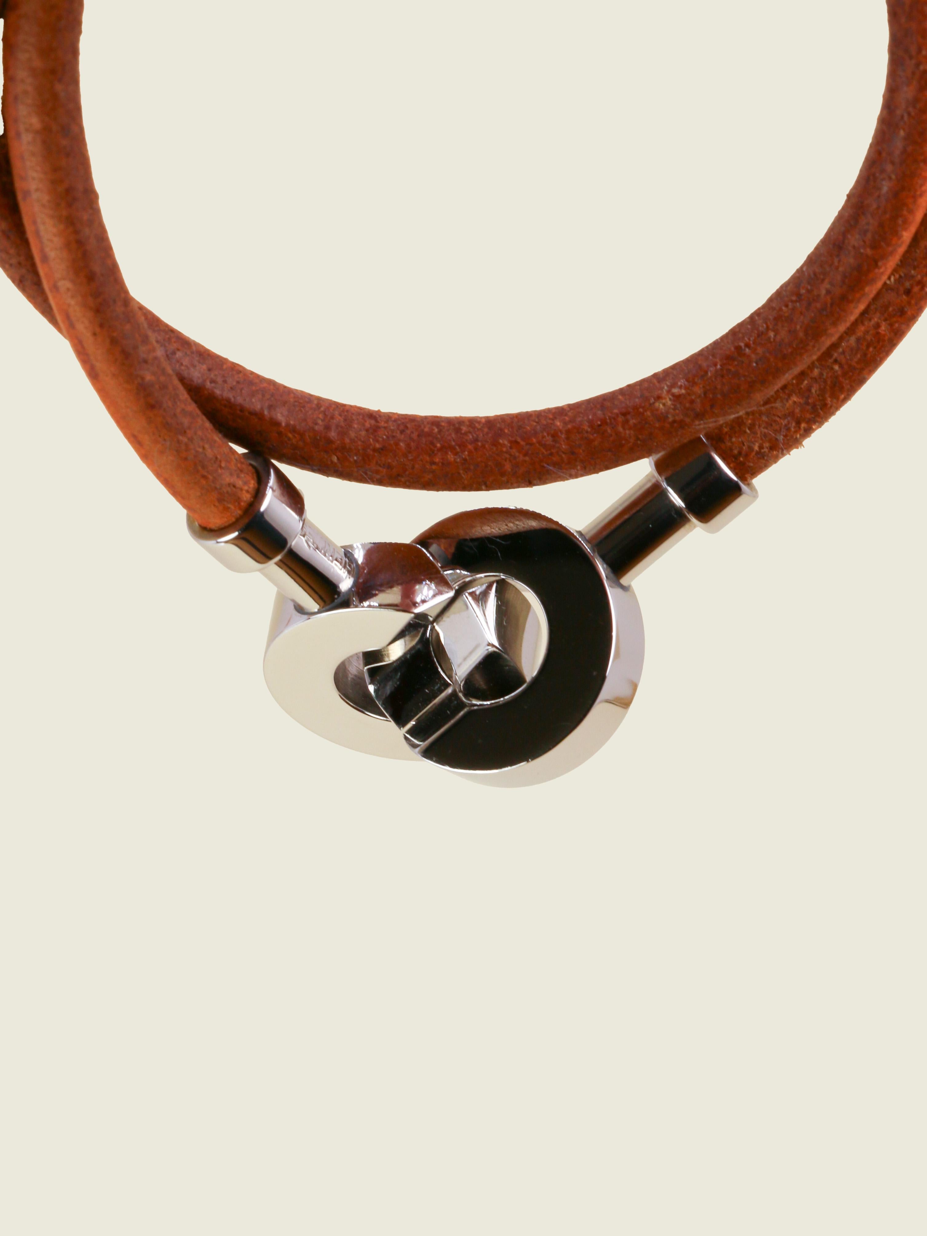 HERMES Collier Bracelet Lancelot cuir marron