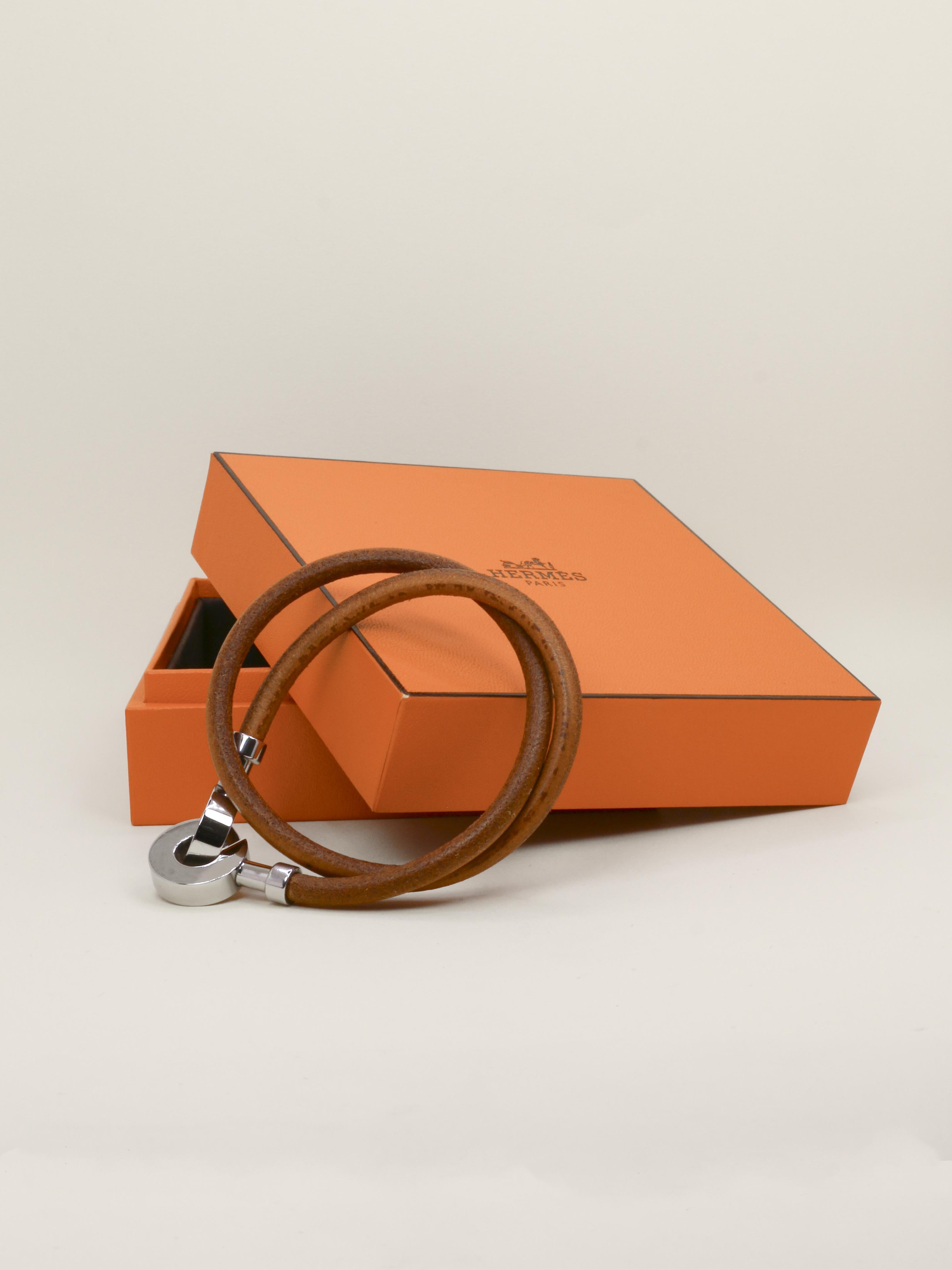 HERMES Collier Bracelet Lancelot cuir marron