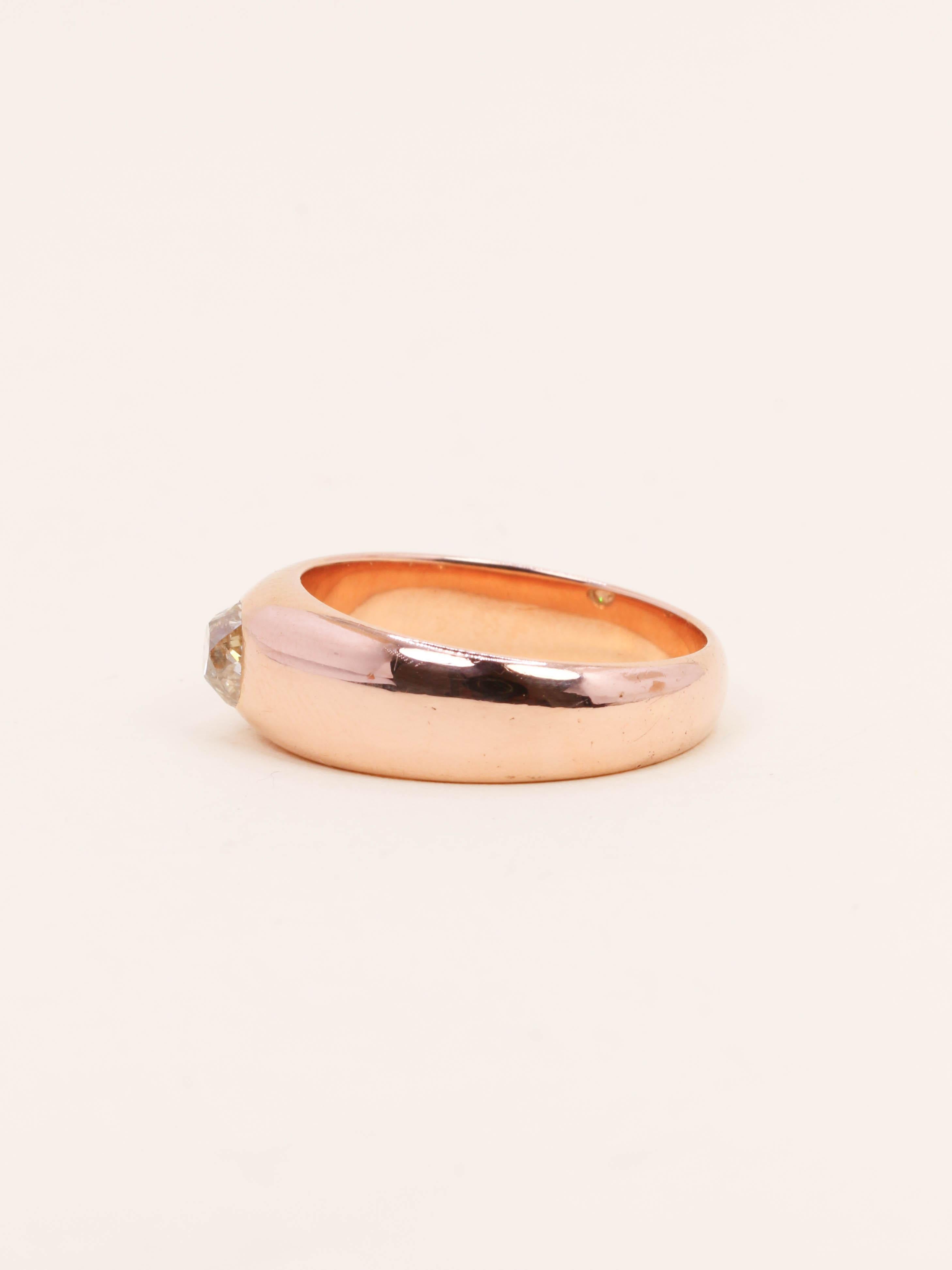 Bague jonc or rose diamant taille ancienne 0,55 carat