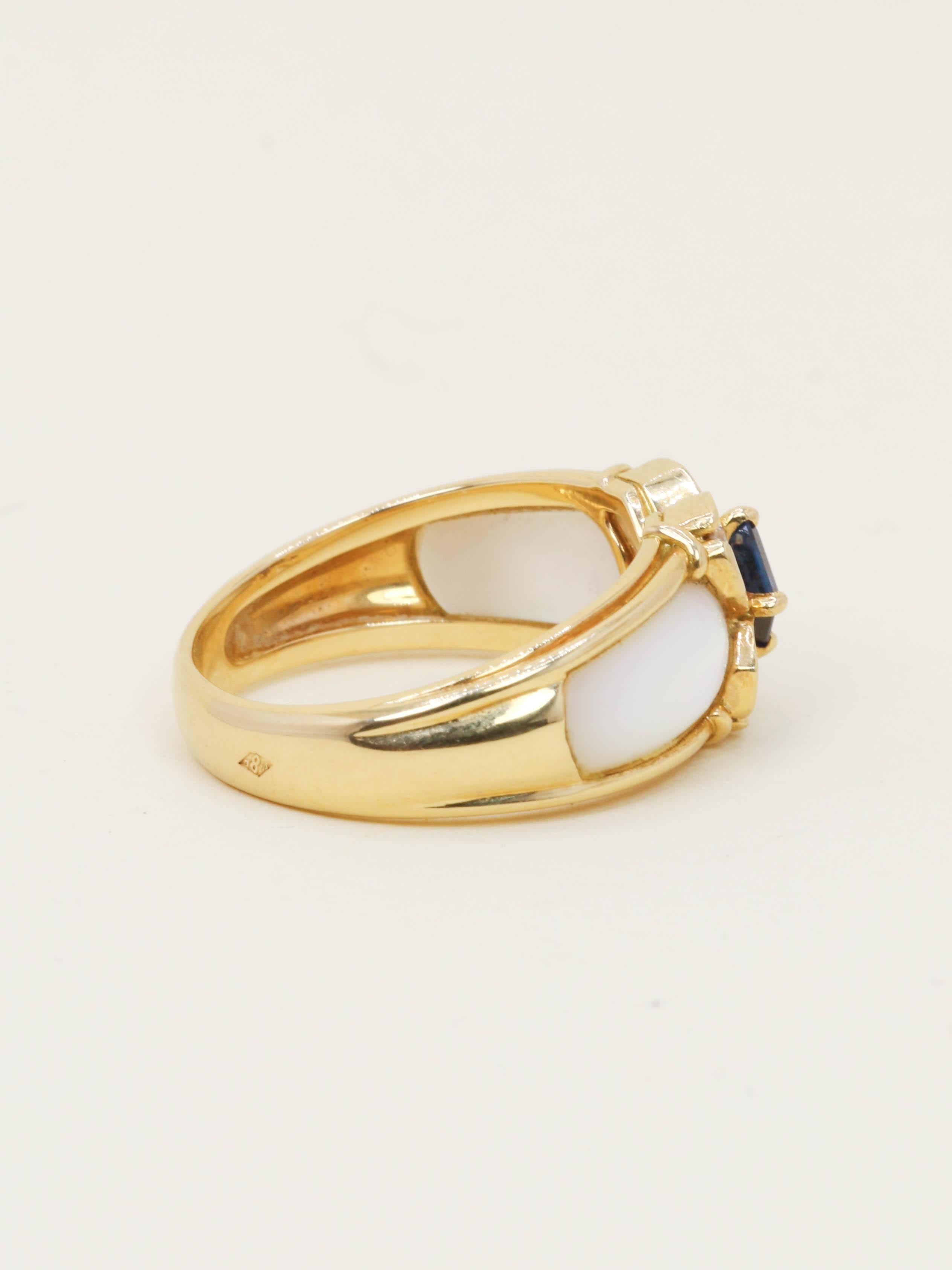 Bague trèfle nacre saphir diamants