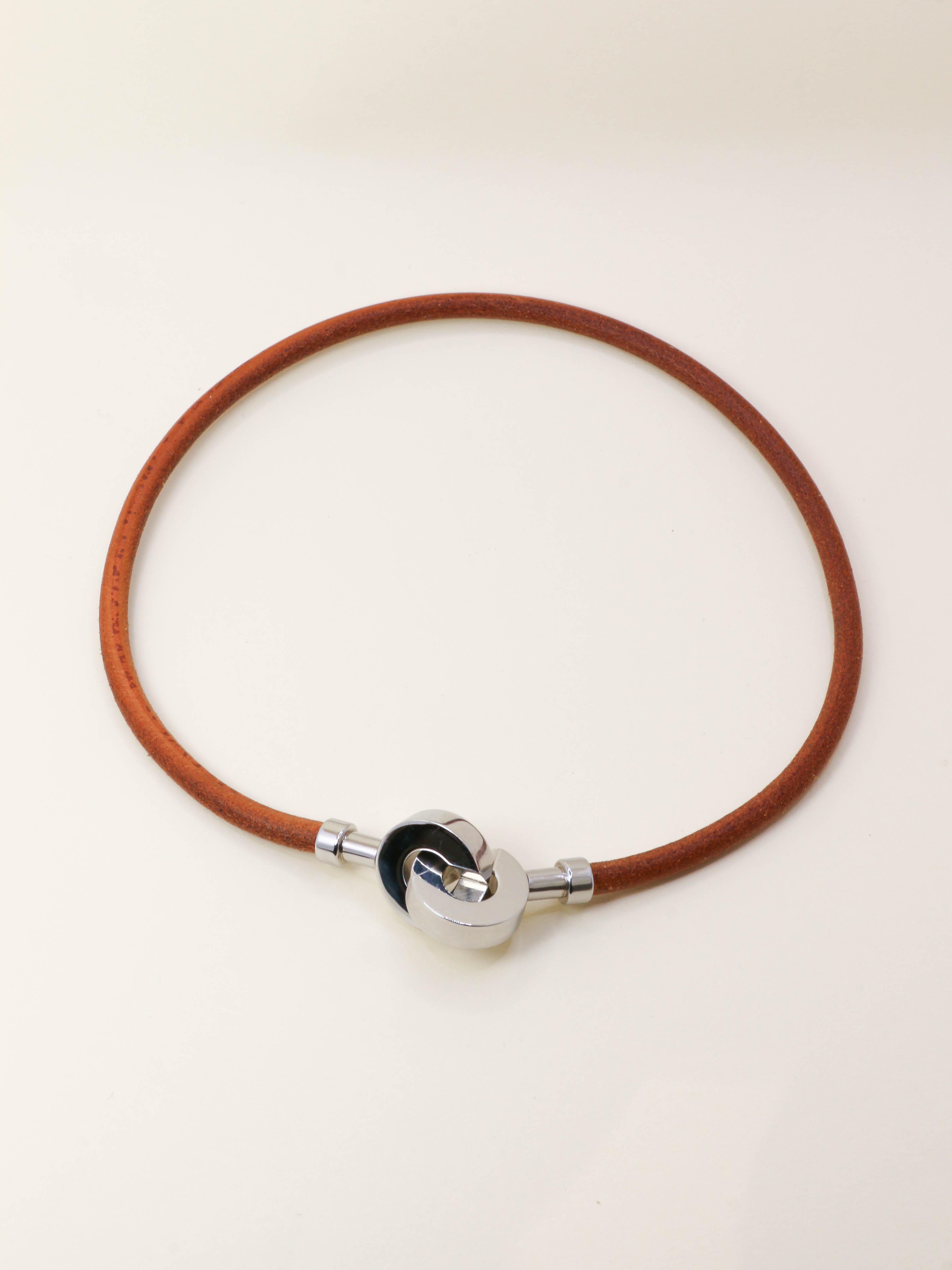 HERMES Collier Bracelet Lancelot cuir marron