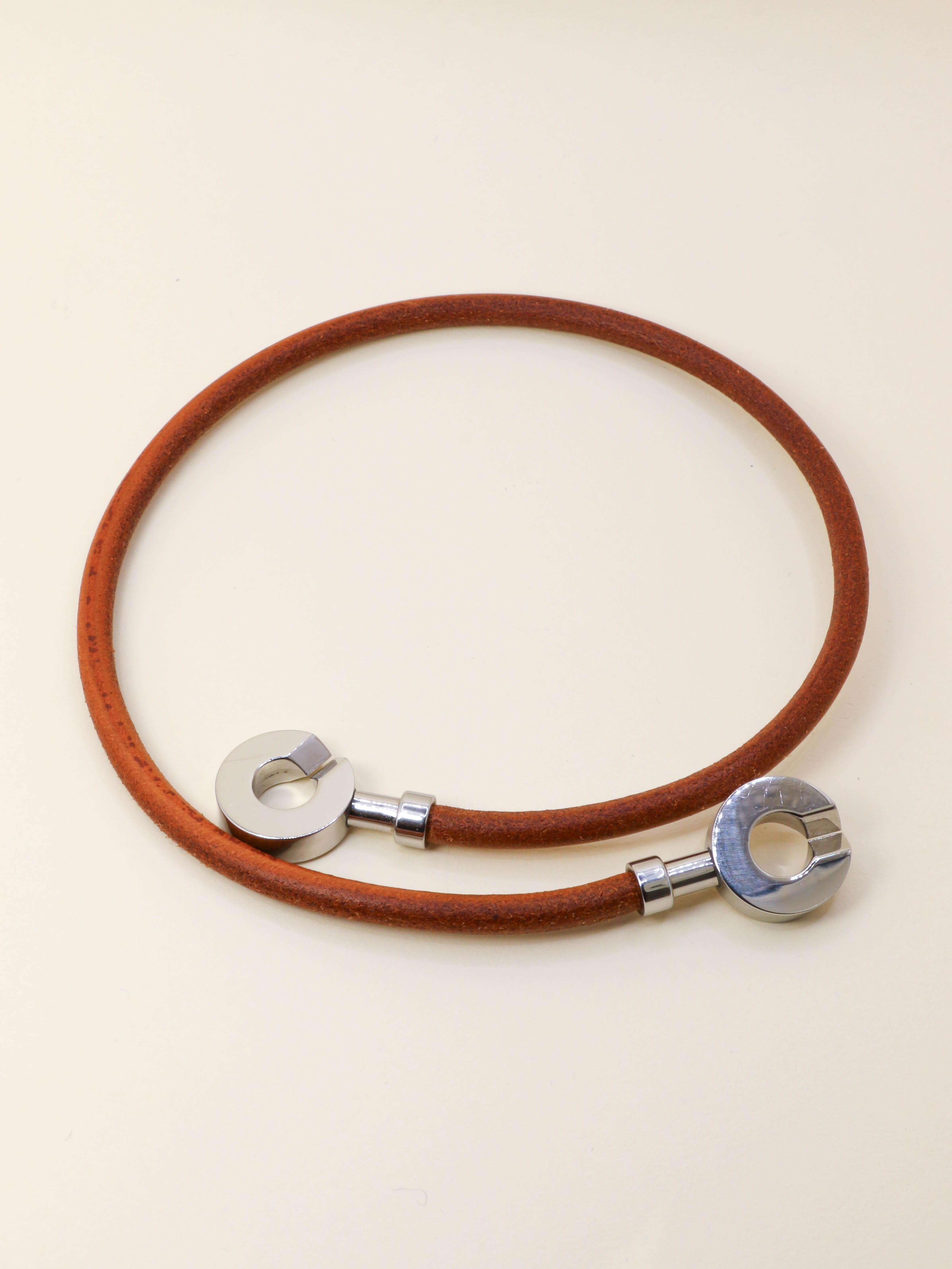 HERMES Collier Bracelet Lancelot cuir marron