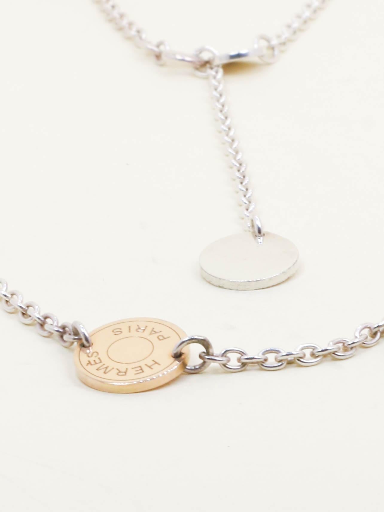 HERMES Sautoir Ex-libris argent or rose