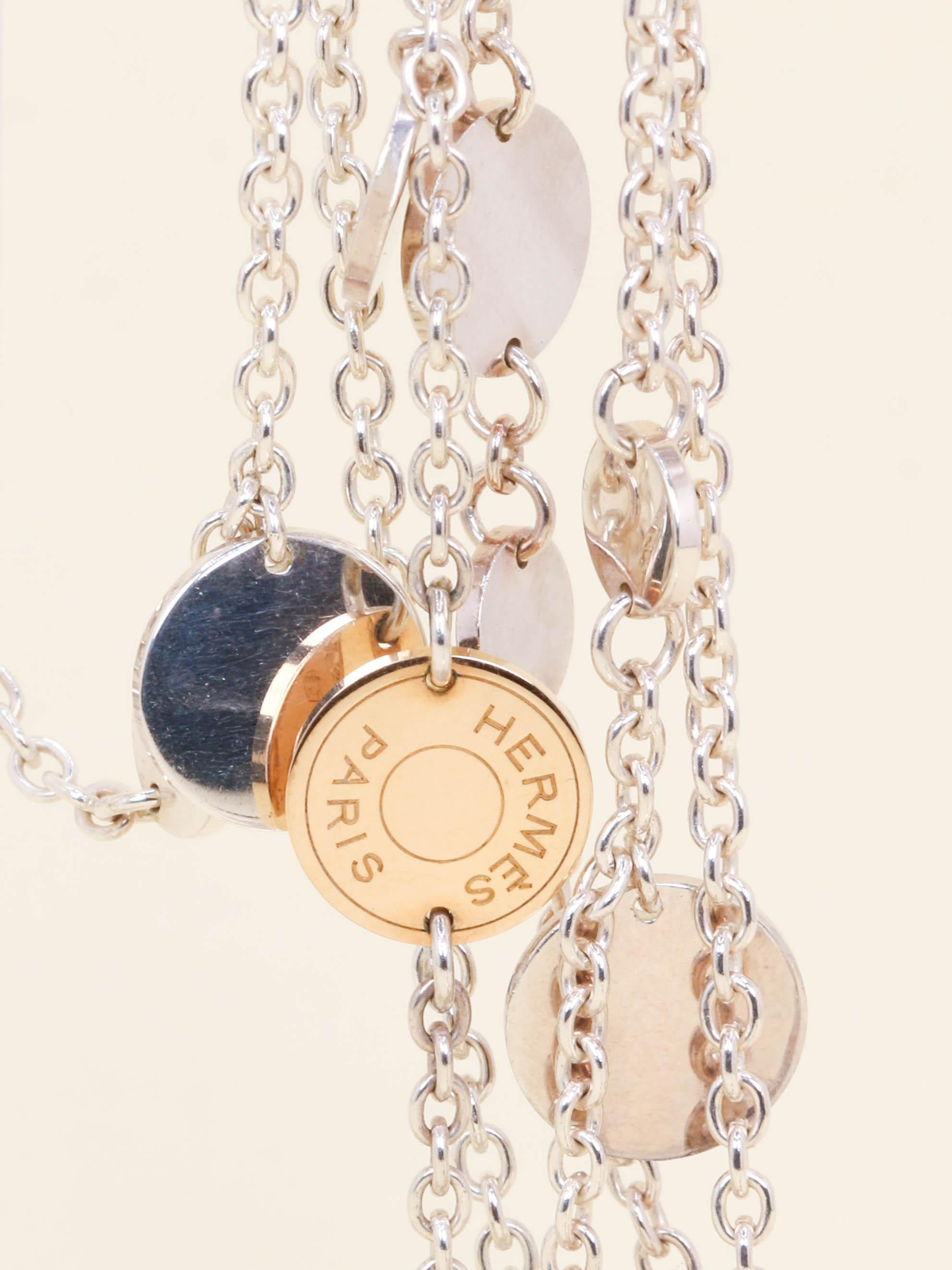 HERMES Sautoir Ex-libris argent or rose