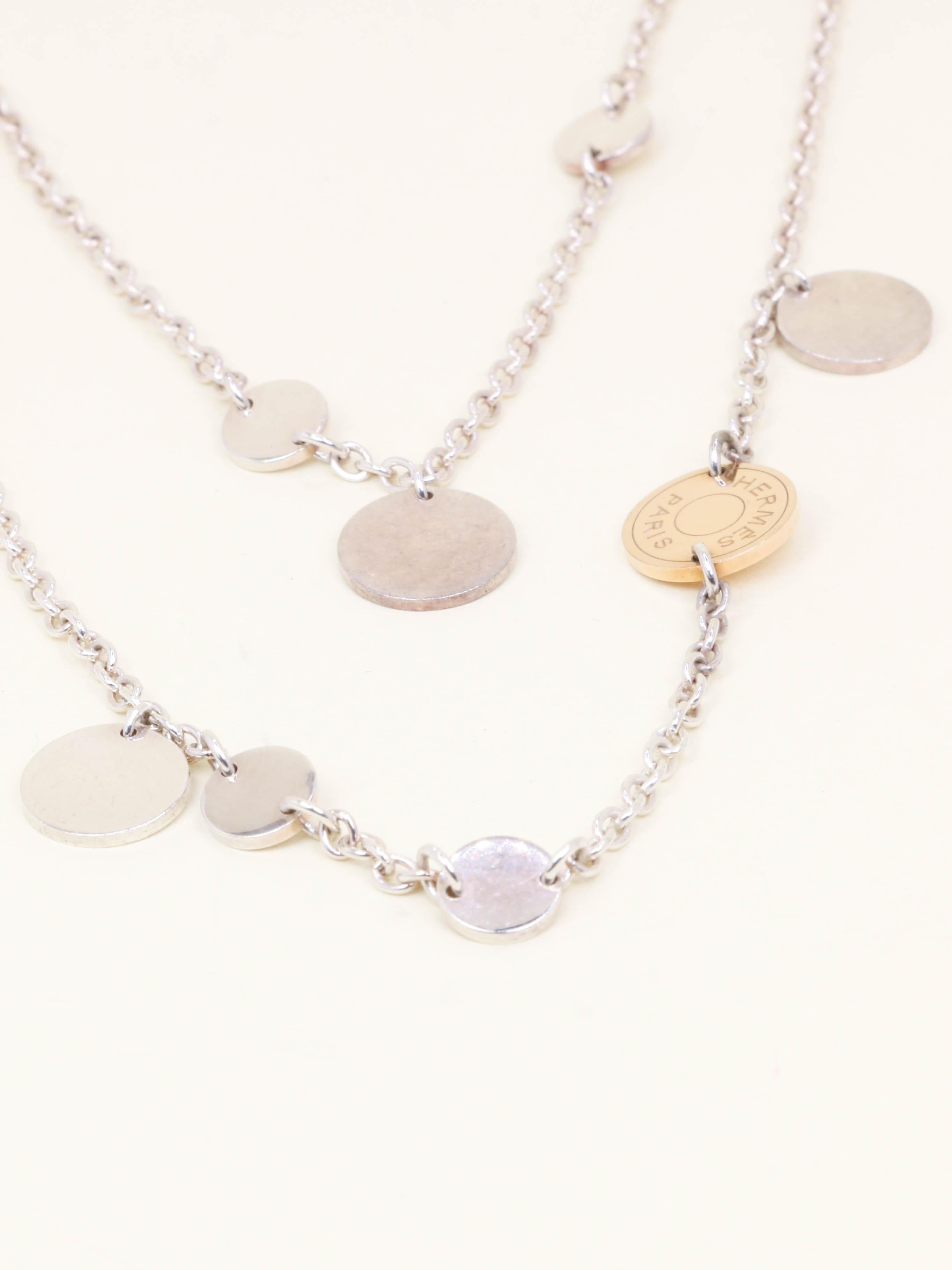 HERMES Sautoir Ex-libris argent or rose