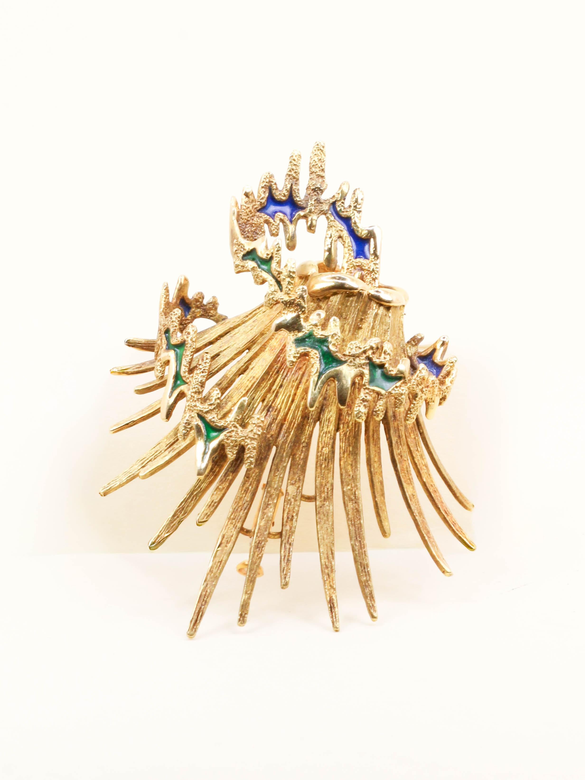 BECKER & BRASIER Broche volcan or jaune email