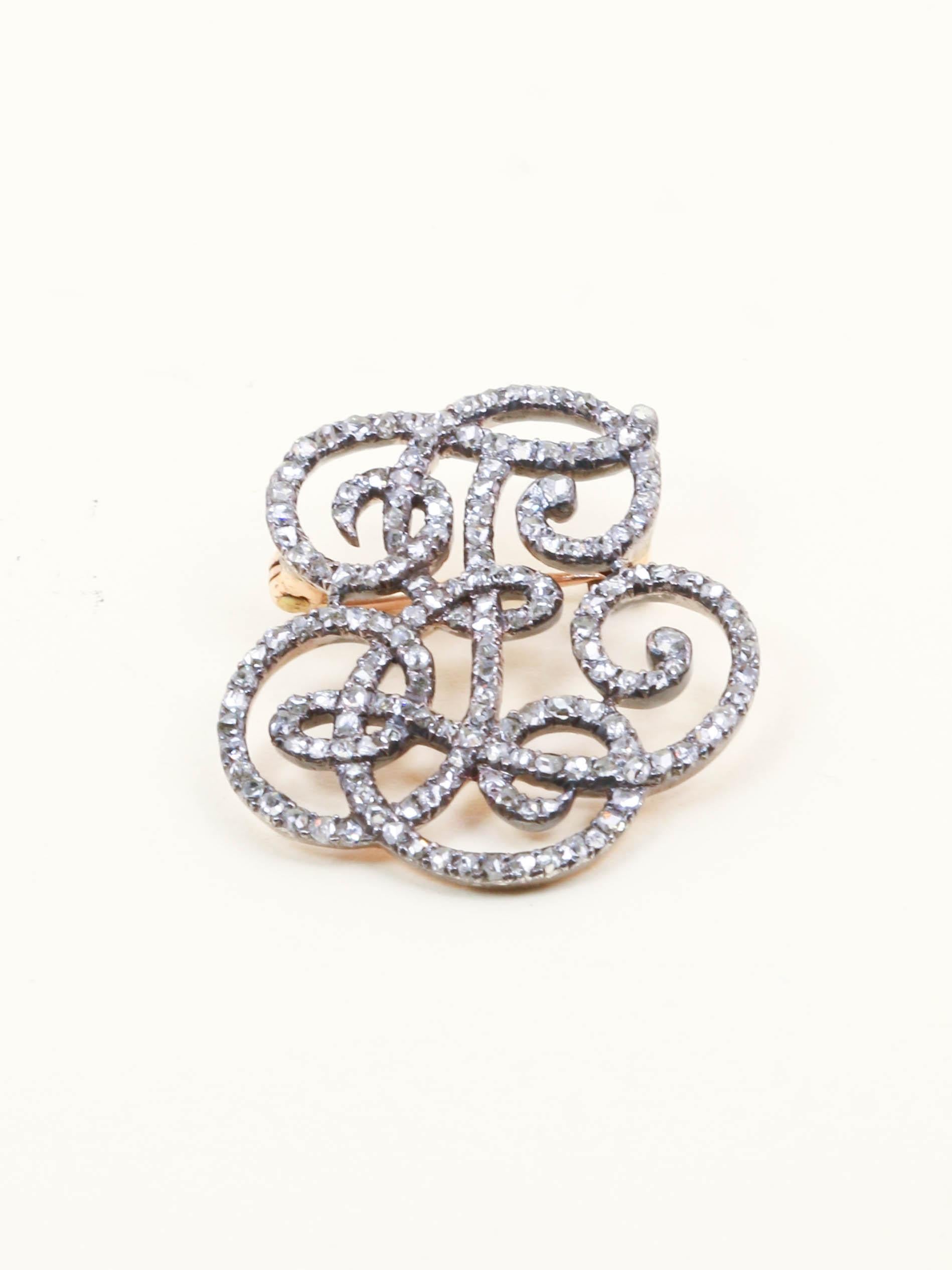 BOIN TABURET Broche monogramme E.T diamants taille rose