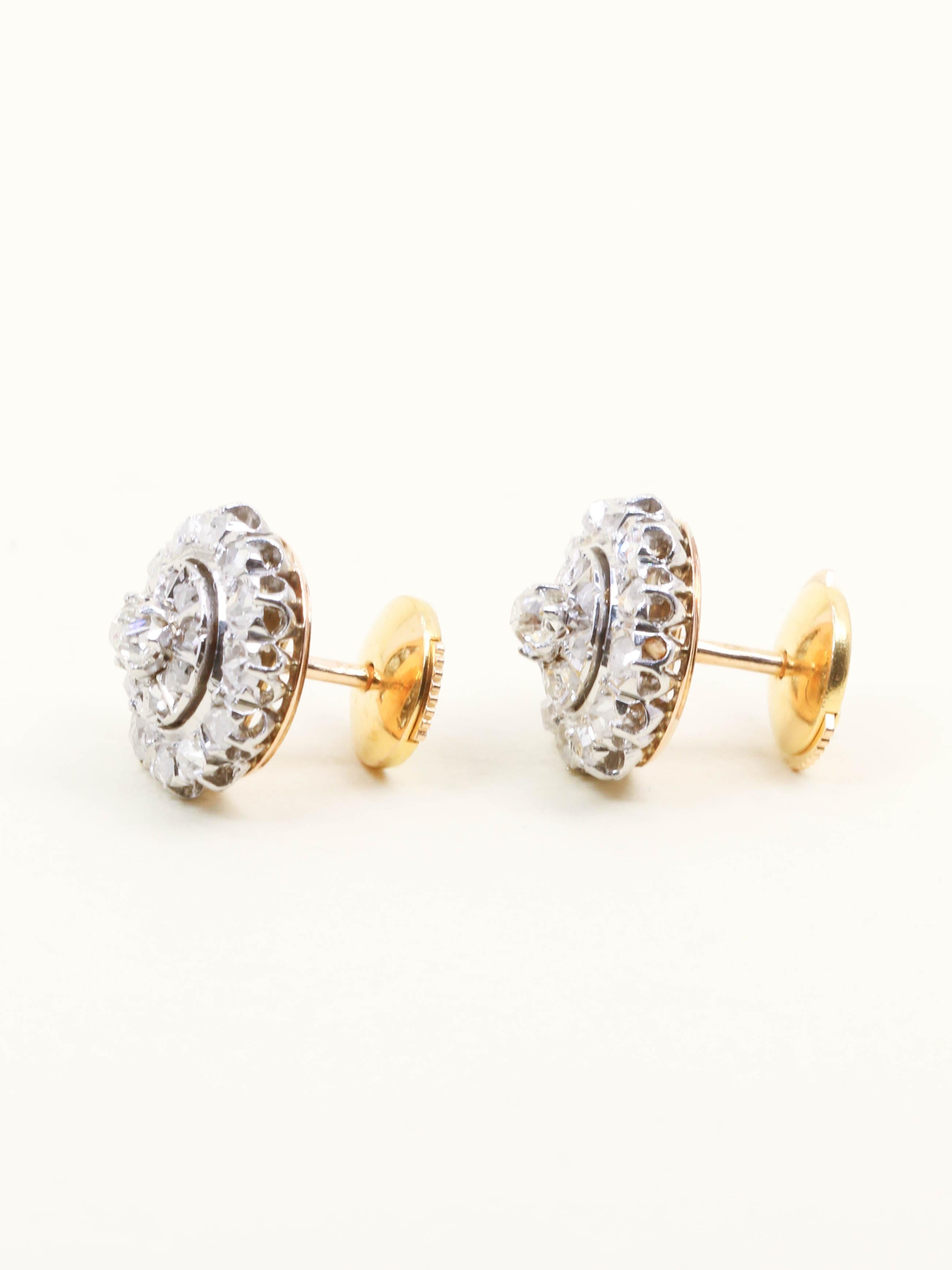 Boucles d'oreilles marguerite diamants taille ancienne
