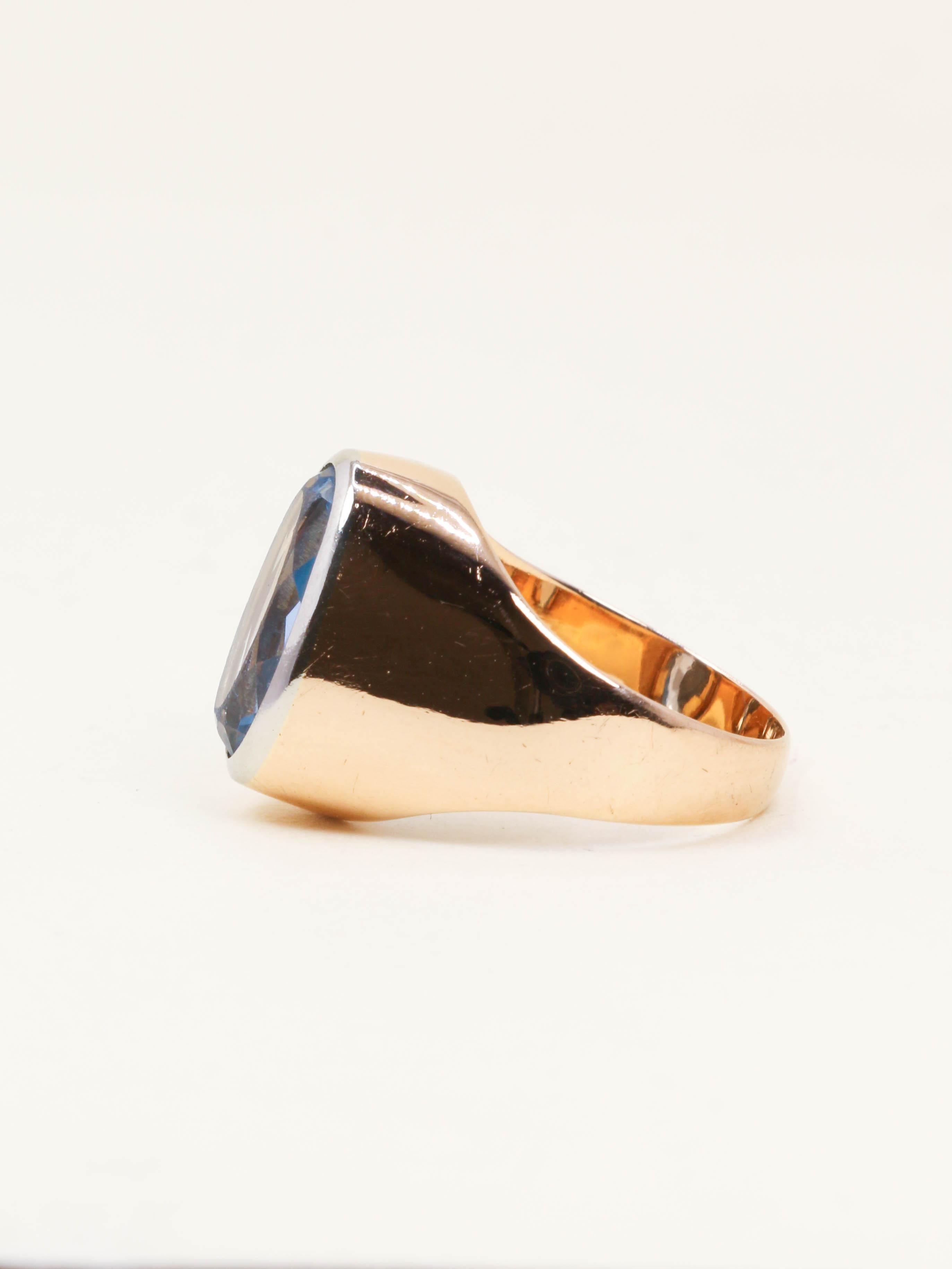 Bague chevalière vintage or rose aigue marine