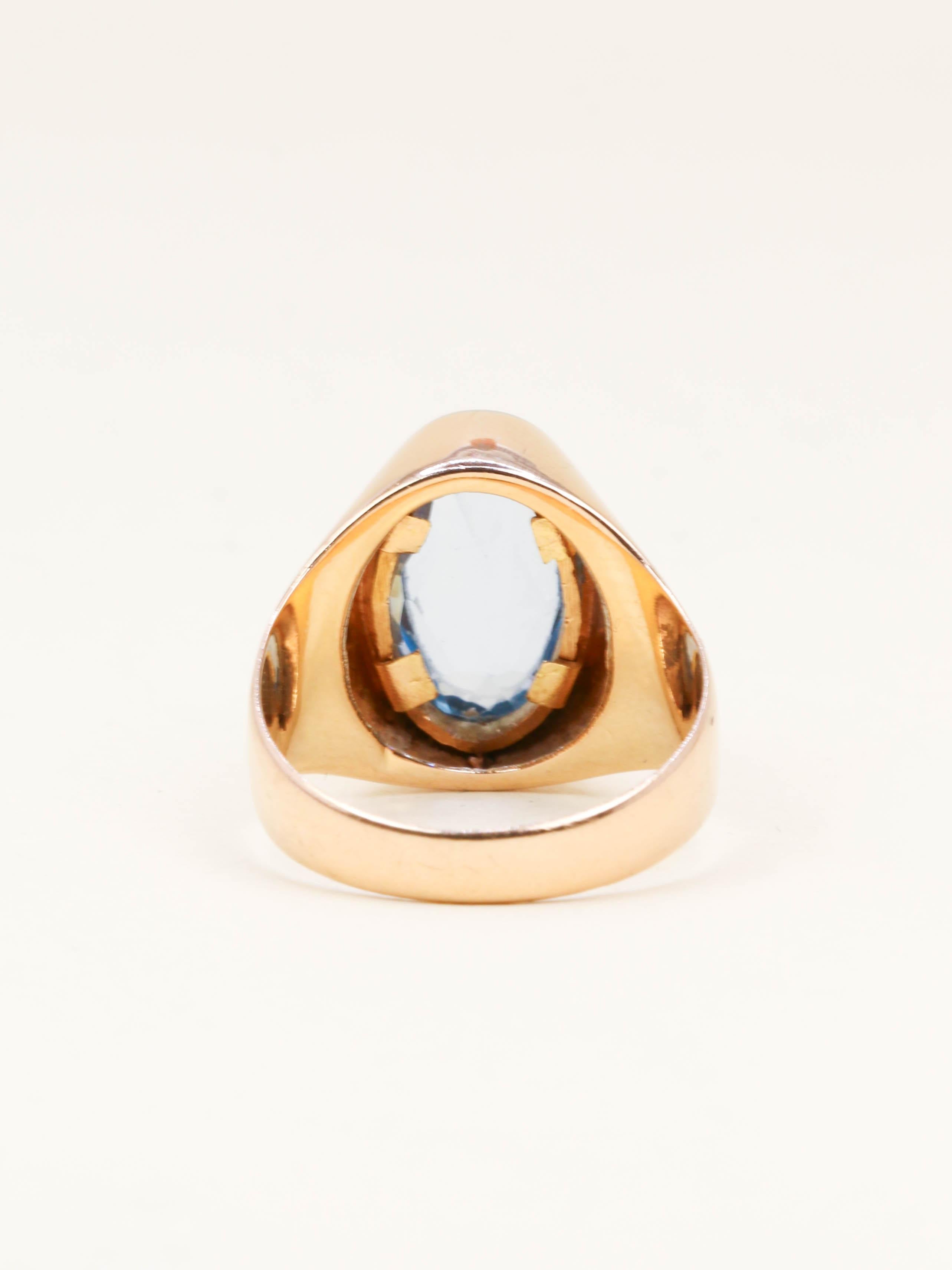 Bague chevalière vintage or rose aigue marine