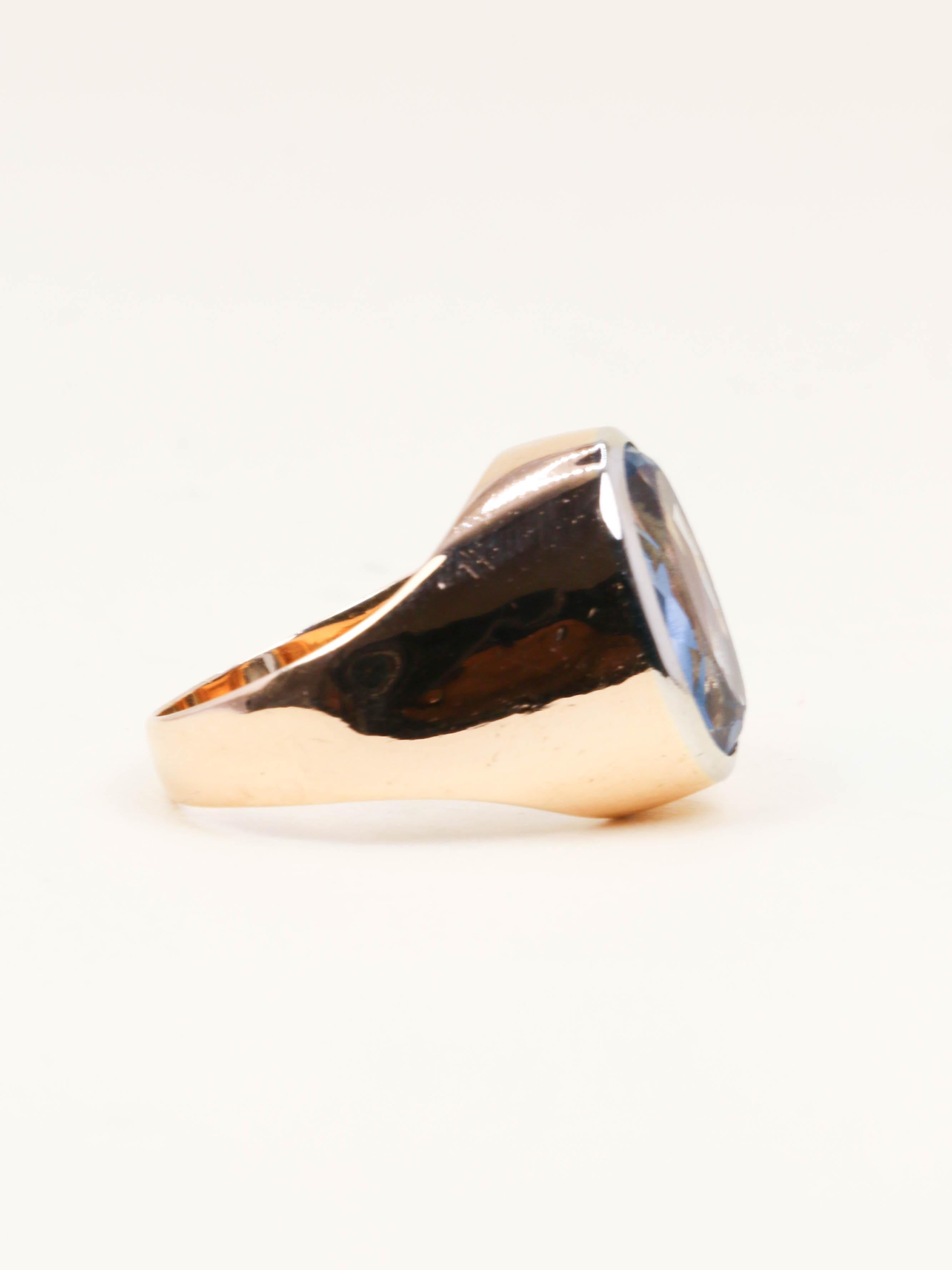 Bague chevalière vintage or rose aigue marine