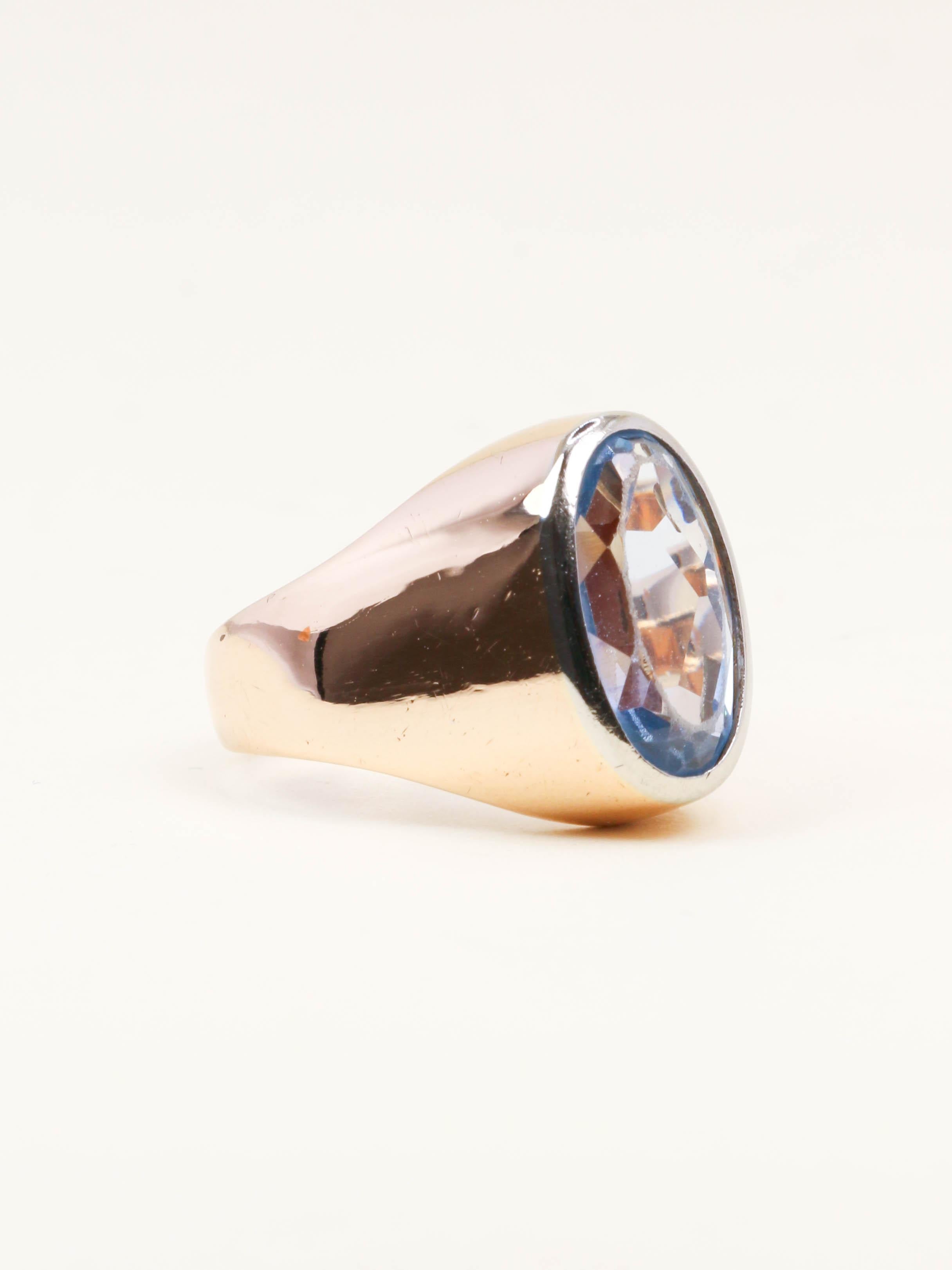 Bague chevalière vintage or rose aigue marine